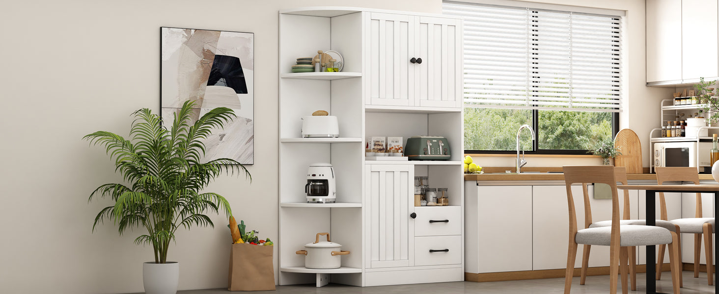 Logidon corner cabinet white 104x35x155 cm display cabinet 3 doors 2 drawers