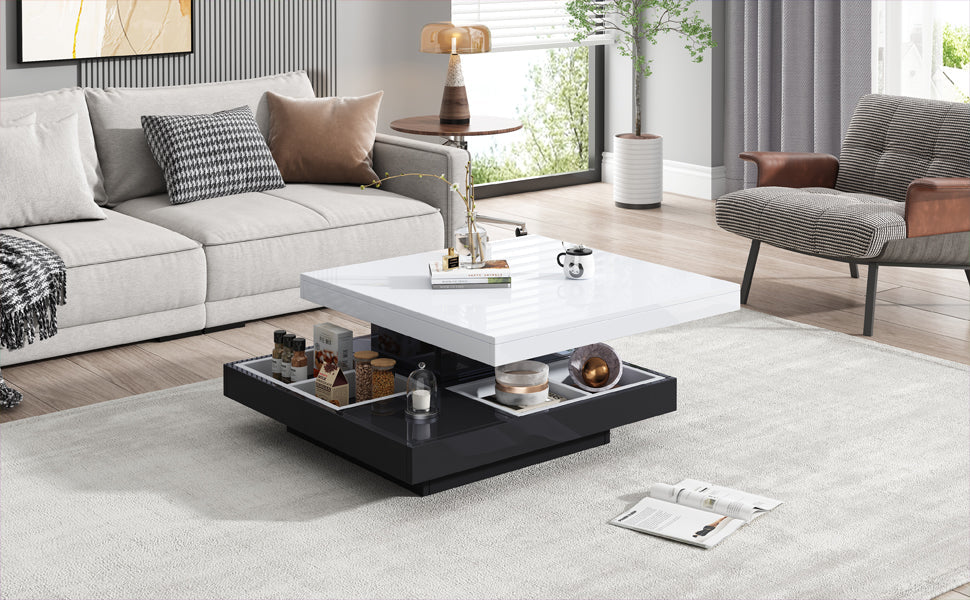 Logidon Draaibare Salontafel Wit Blad Zwart Onderstel 70x70x36
