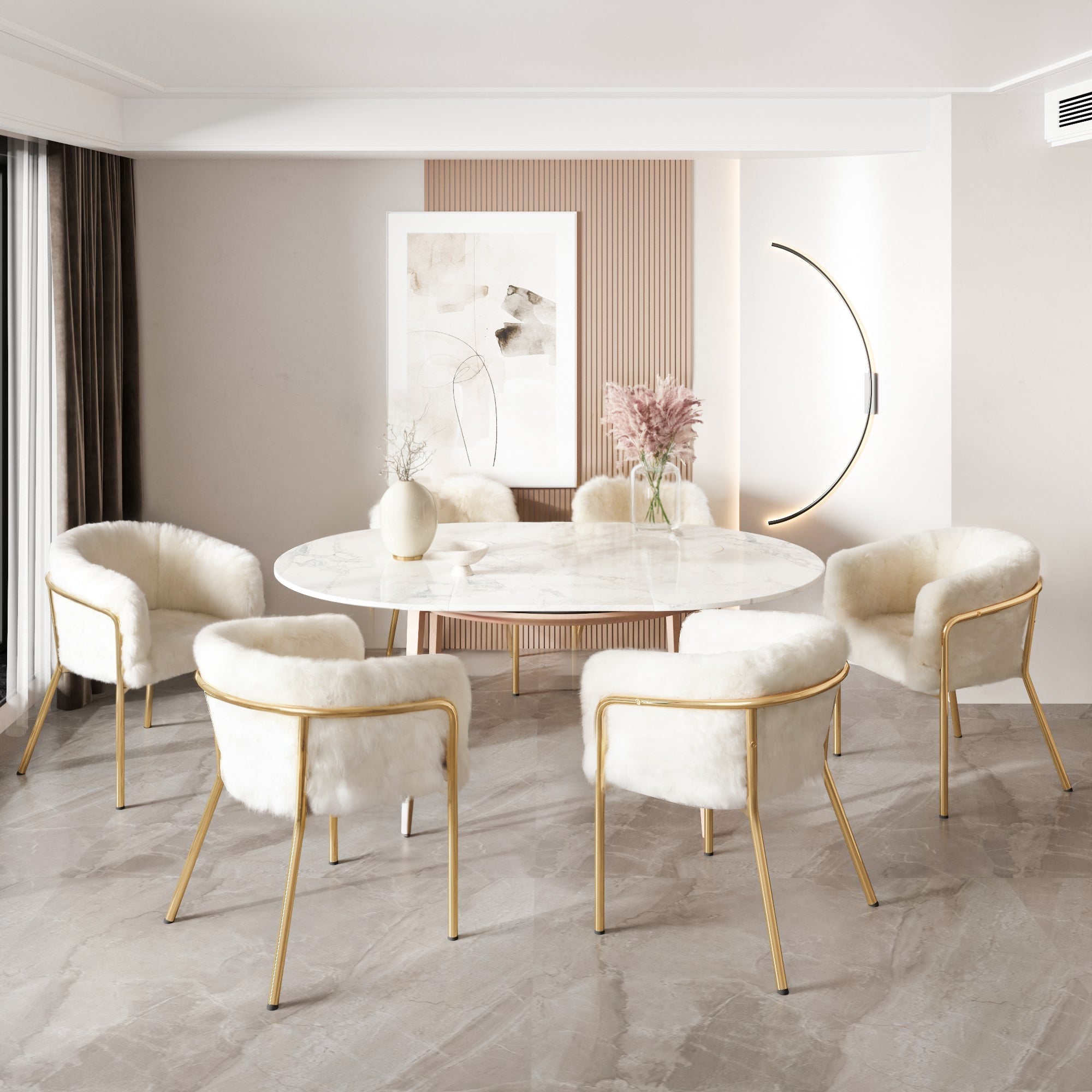 Logidon dining chair beige velvet look with gold metal legs