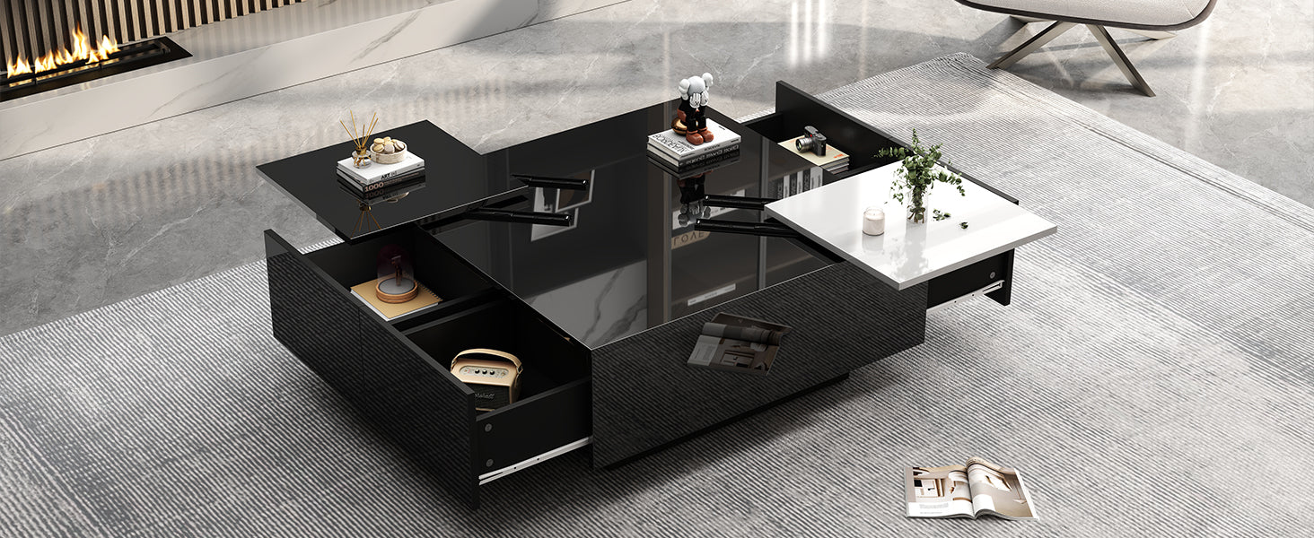 Logidon Hoogglans Salontafel Zwart Wit 75x75 Cm Met 4 Laden