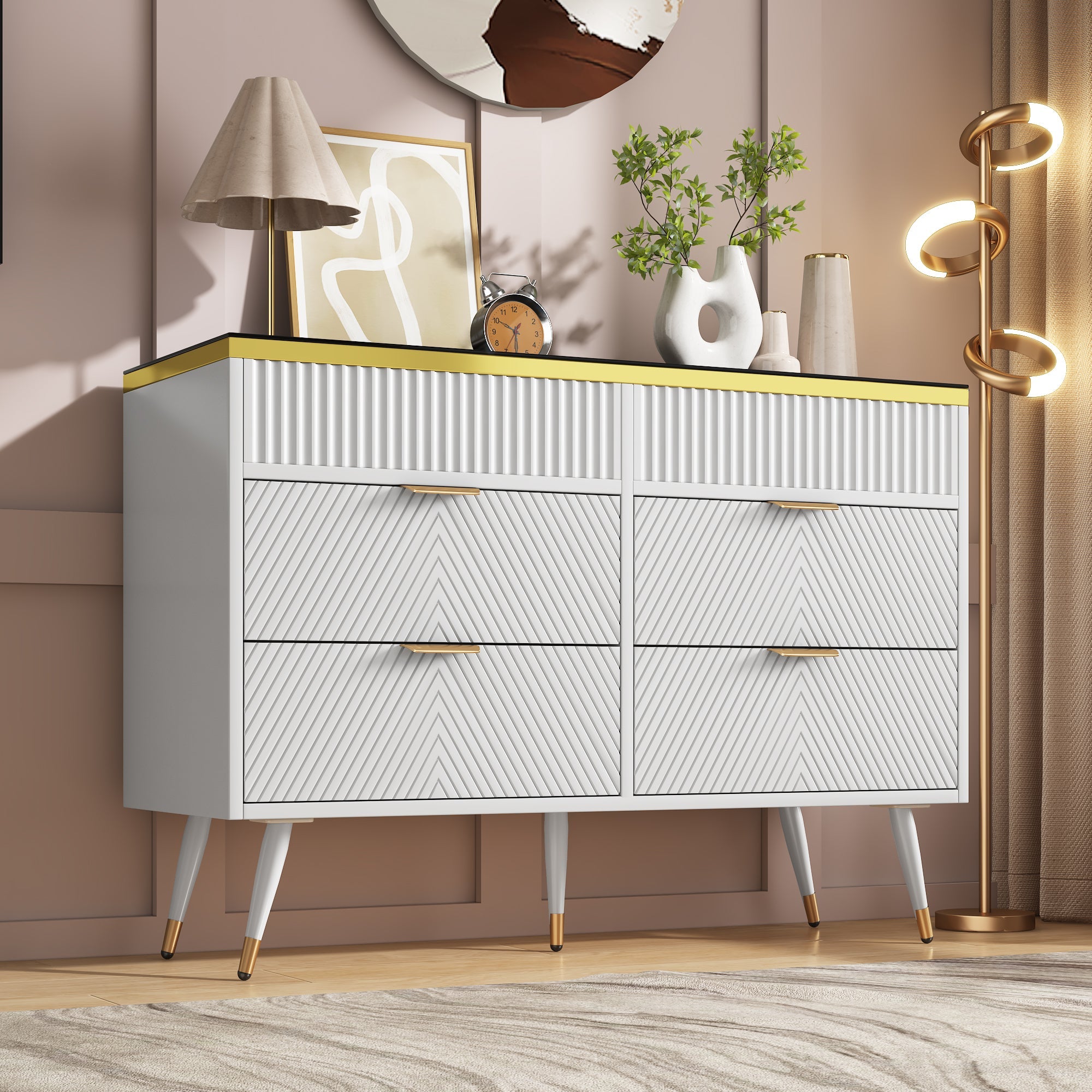 Logidon ladekast amber glazen dressoir 6 lades 120x40x76 wit