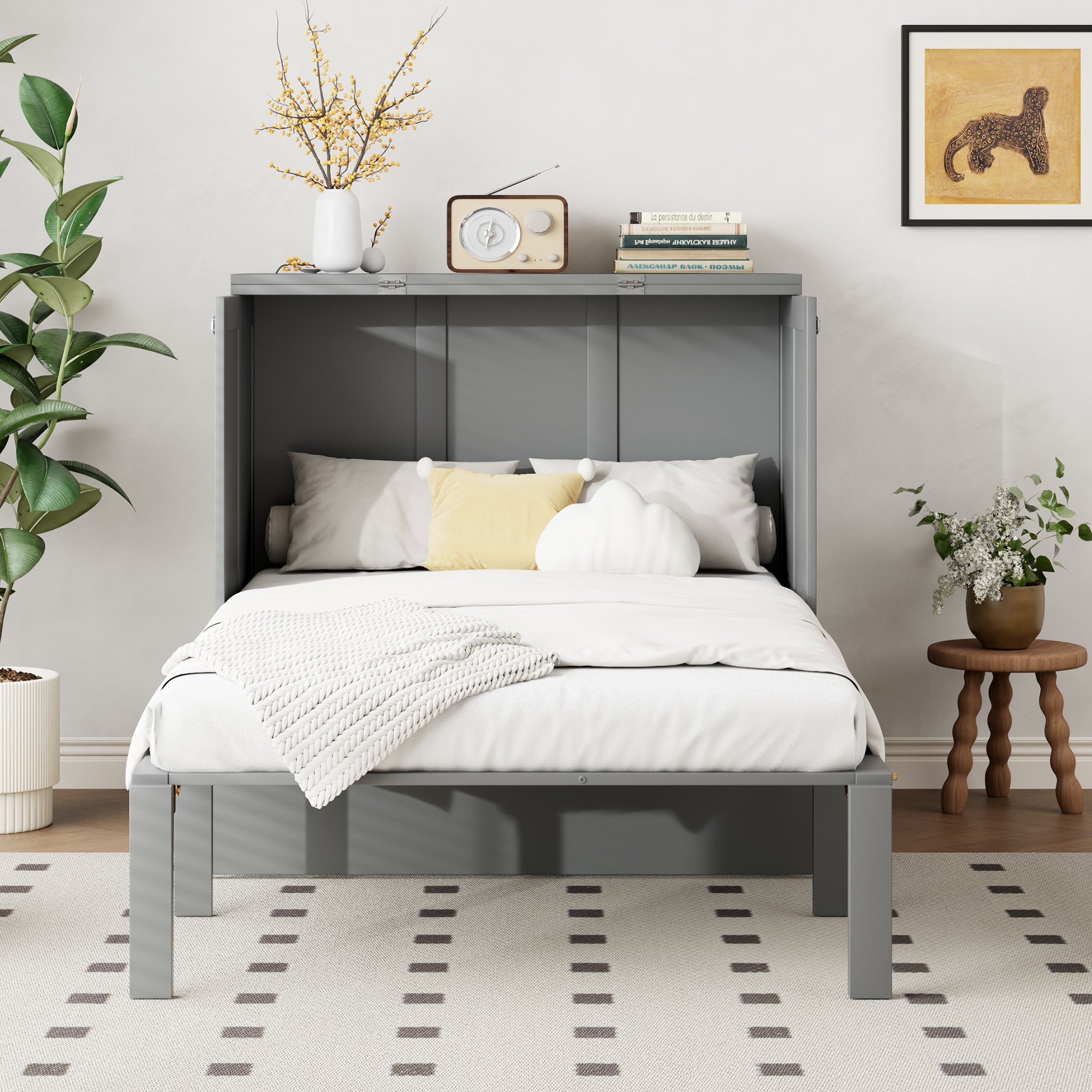 Logidon Murphy bed 90x200 grijs verticaal opklapbed met lattenbodem