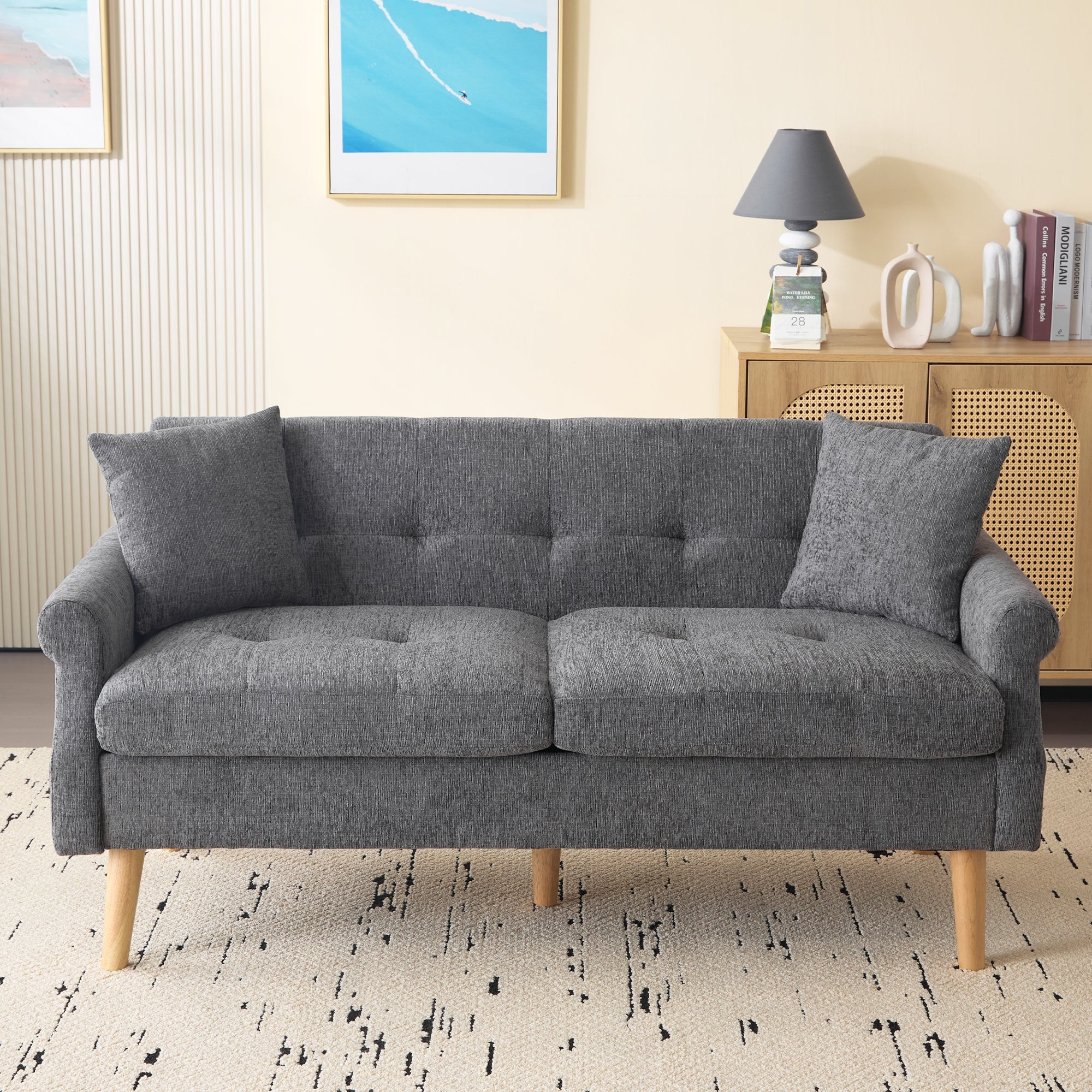 Logidon Modern Design Bank Grijze Chenille Stof 2 Zits 162 cm