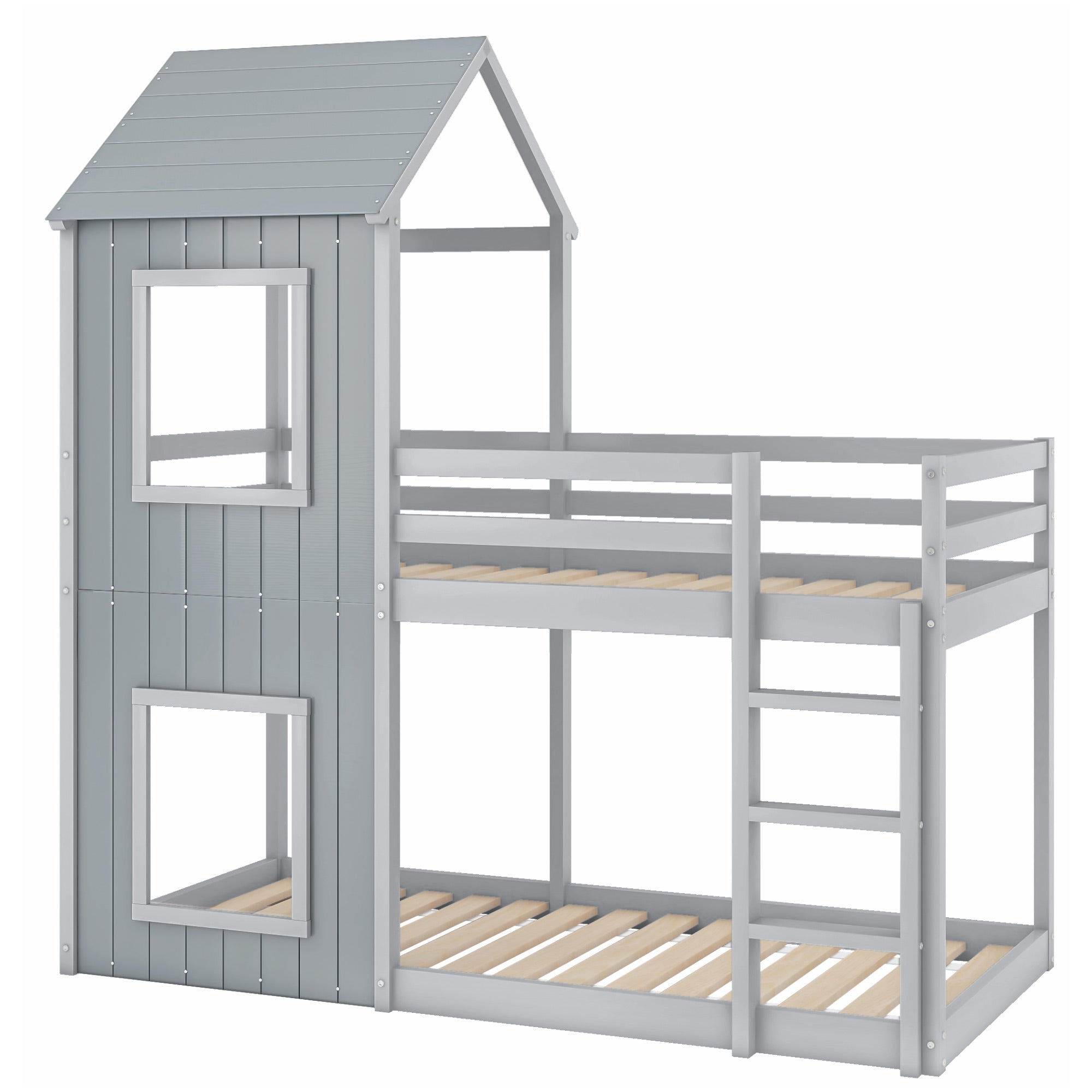 Logidon stapelbed 90x200 cm grijs huisbed met ladderhemel