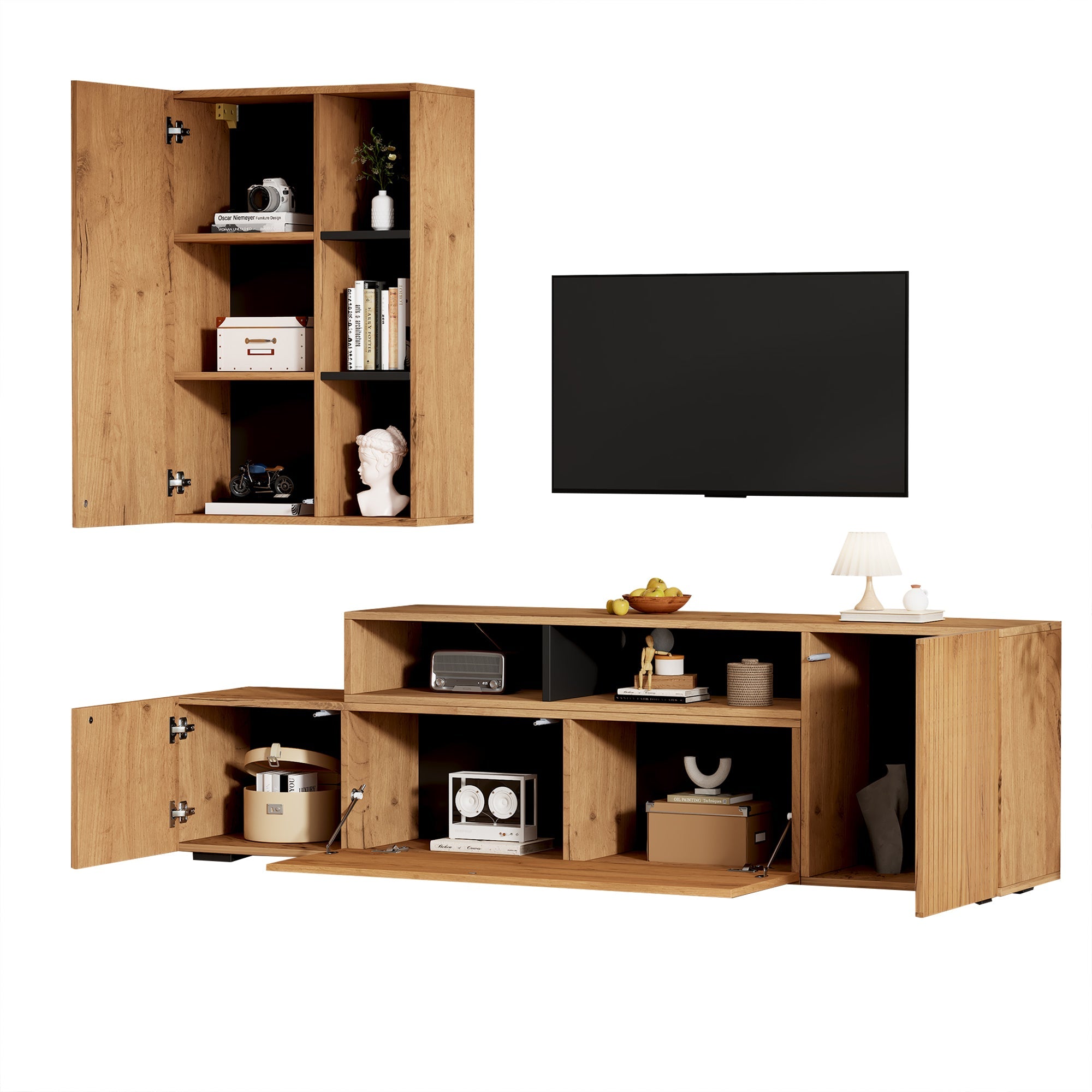 Logidon TV wall unit set display case two parts up to 265 cm oak black
