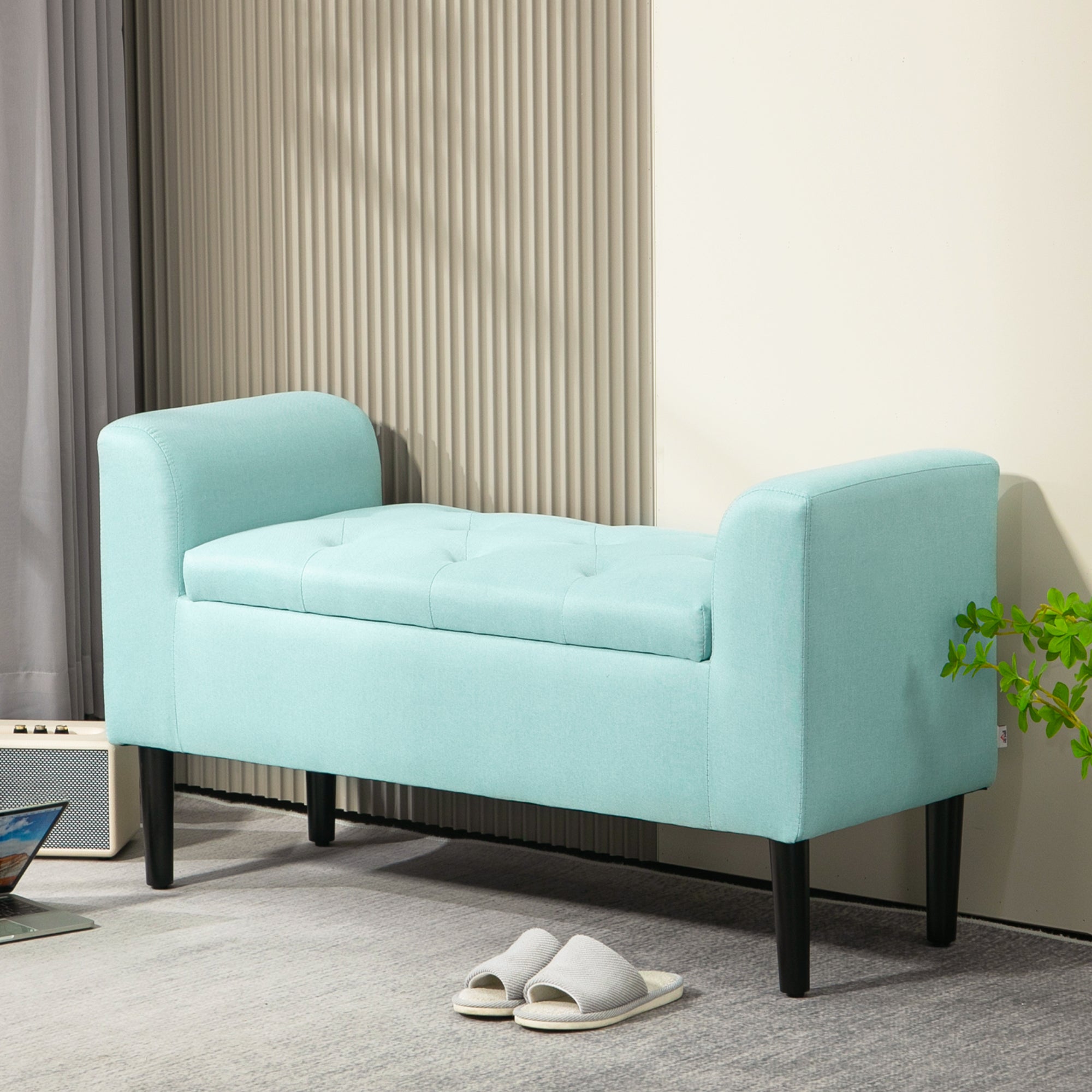 Logidon bank met opbergruimte linnenlook groen 116x44x58 cm