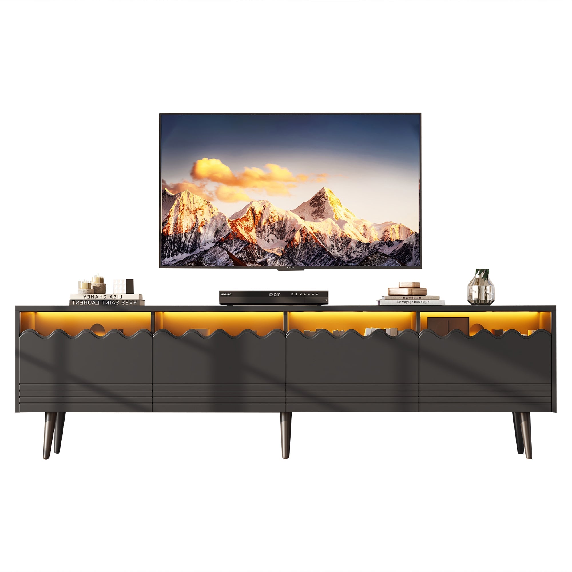 Logidon 176x38x45 cm zwart TV-lowboard met LED-verlichting