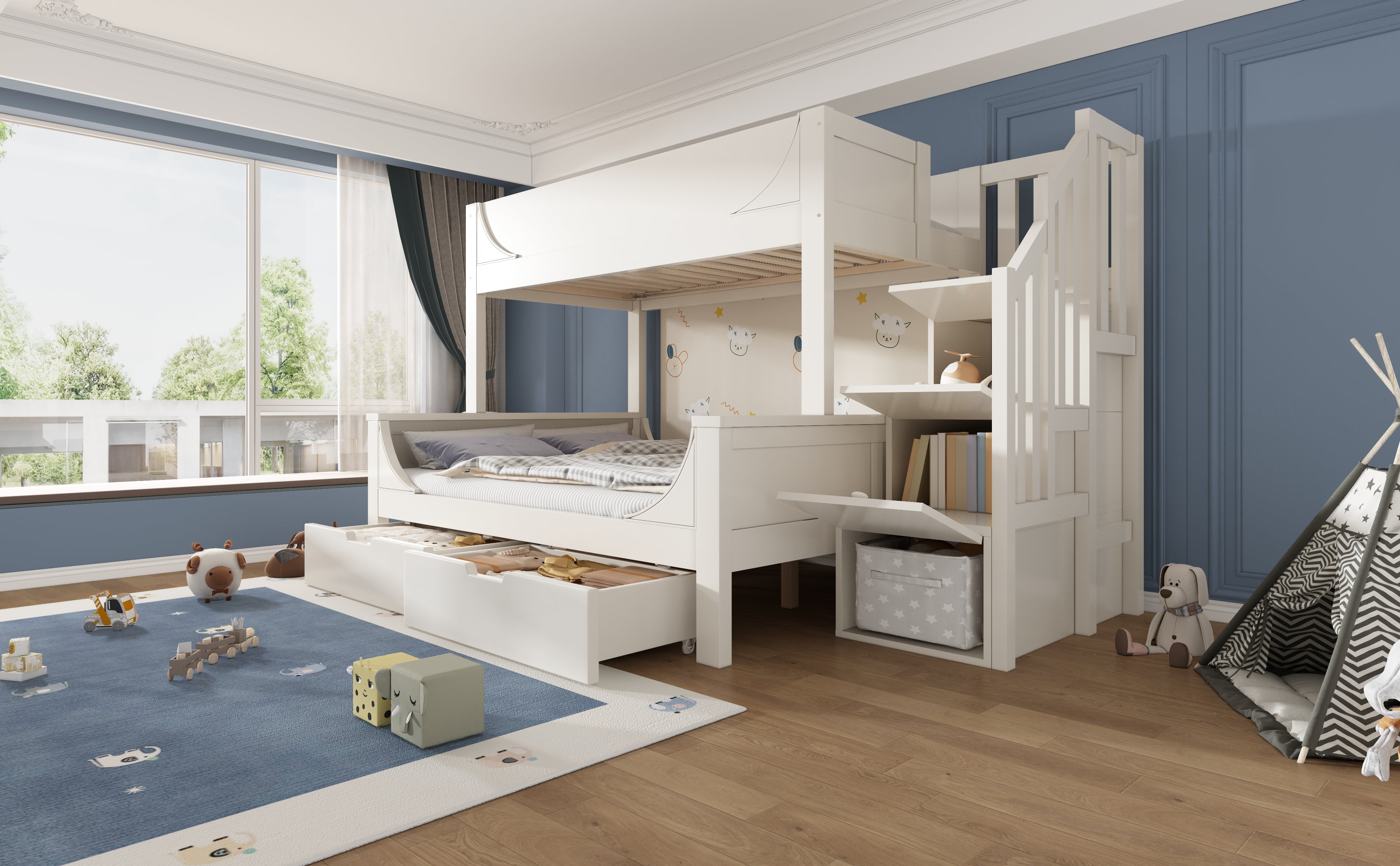 Logidon stapelbed kinderbed wit met ladderkast en lades