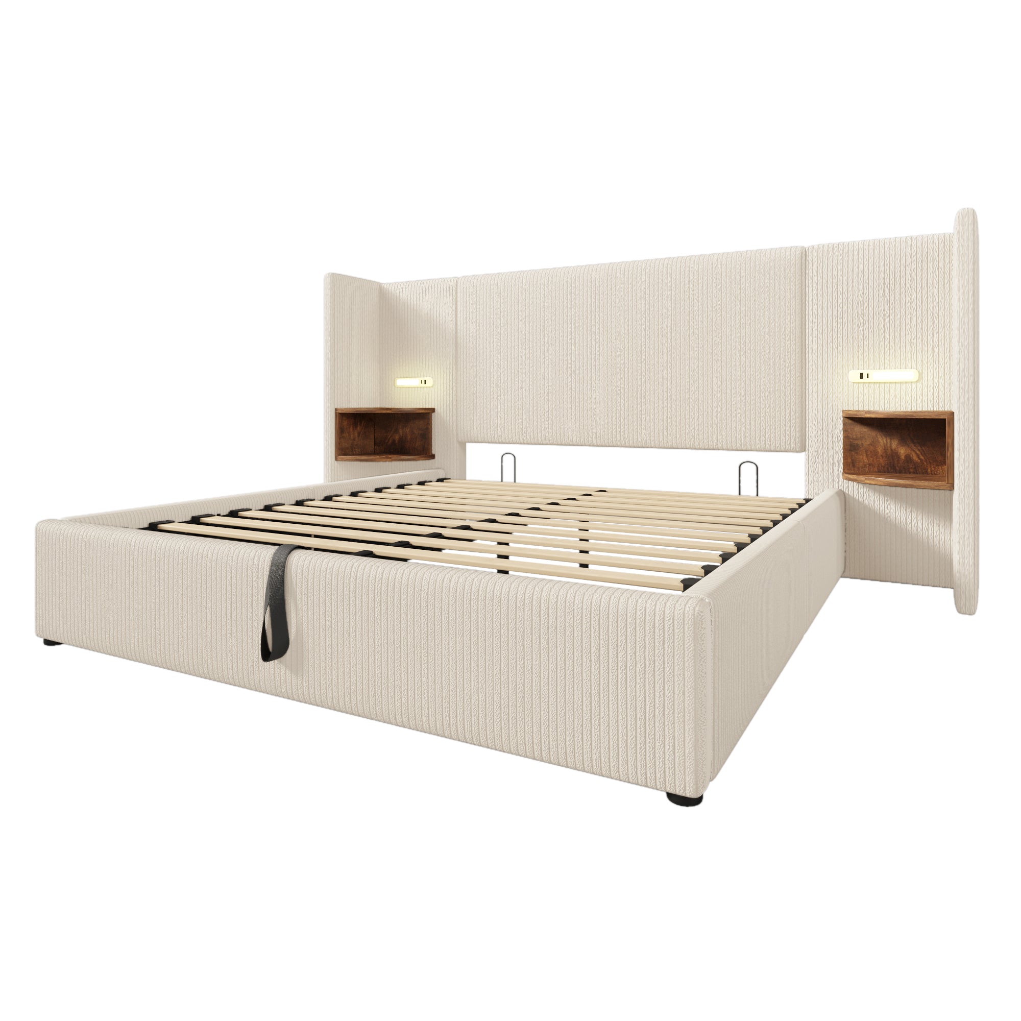 Logidon upholstered bed 160x200 beige white with USB-C charging function