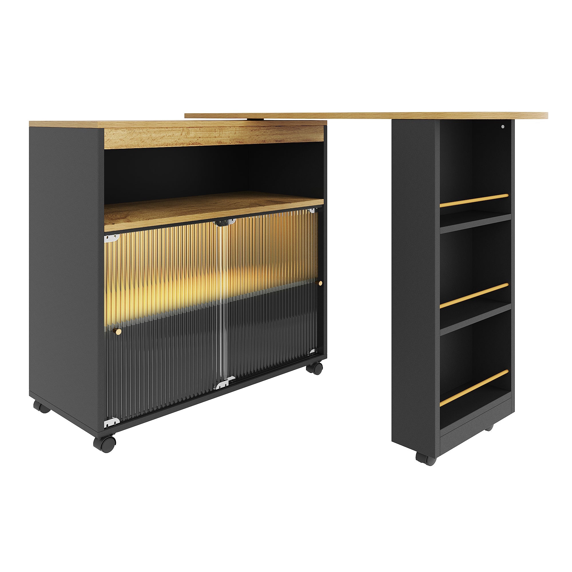 Logidon Uitschuifbare bartafel met opbergruimte en LED 138 tot 204 cm