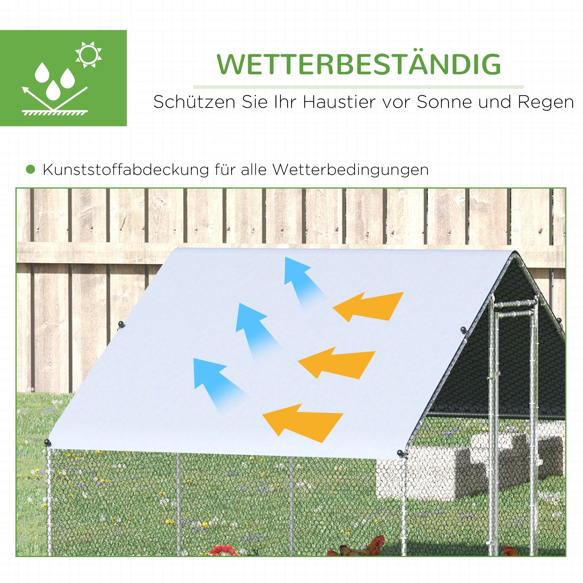 Logidon kippenhok XXL buitenverblijf 3x6x2 m zilver stalen dak