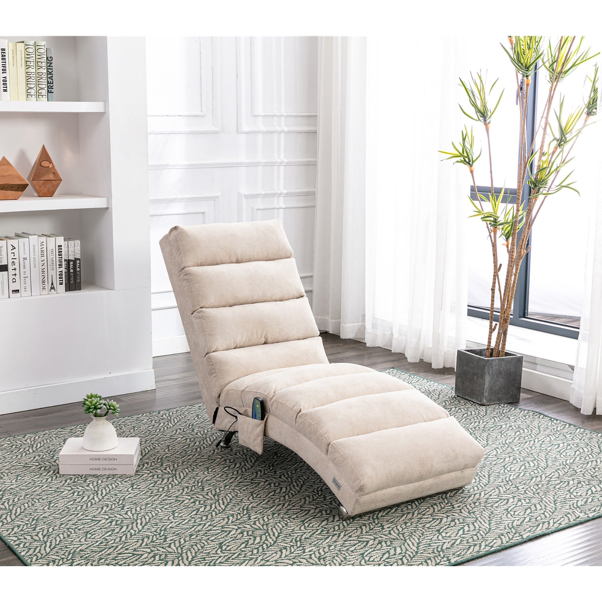 Logidon Linnen Massage Chaise Longue Beige met Afstandsbediening