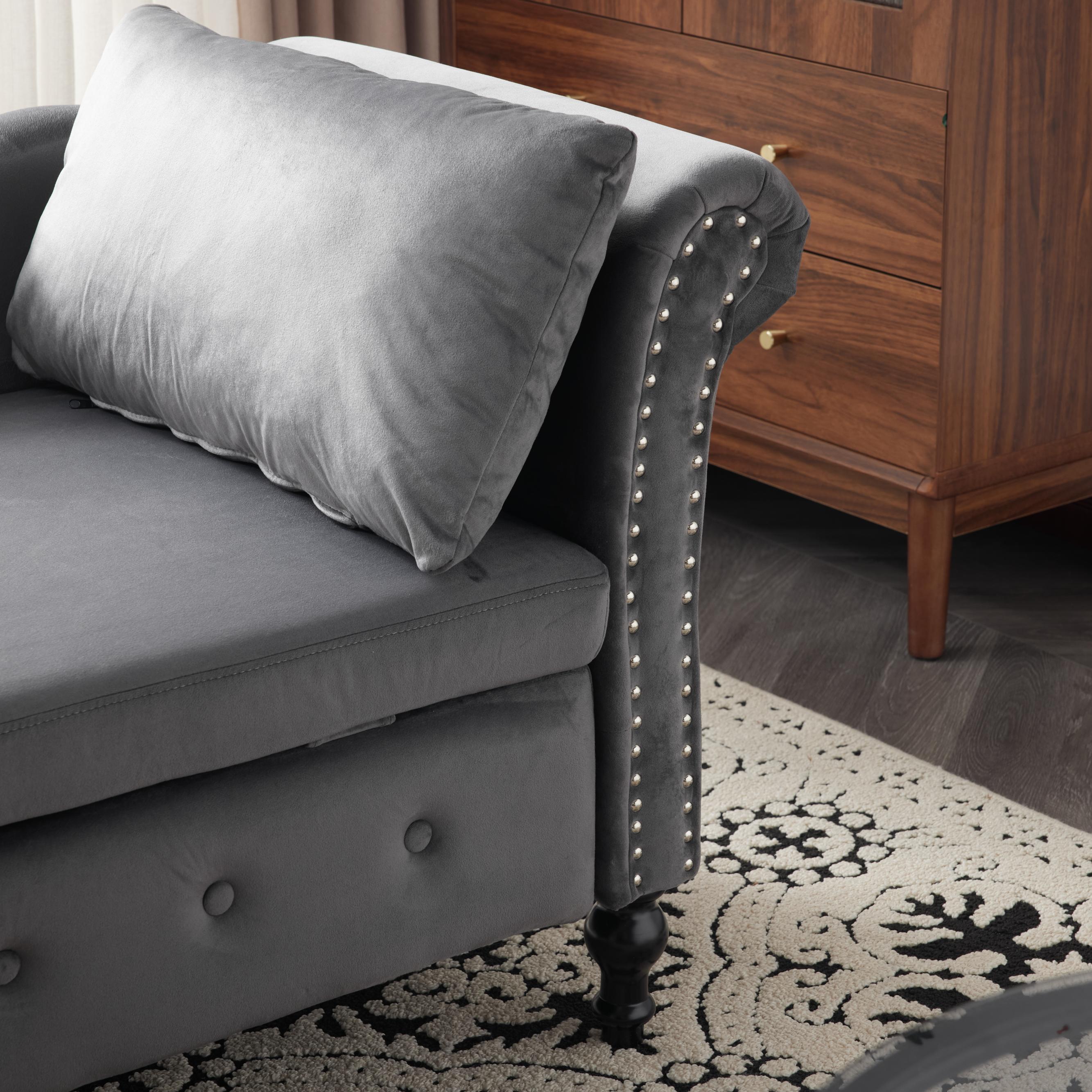 Logidon chaise longue bank grijs fluweel met opbergspijkerkop