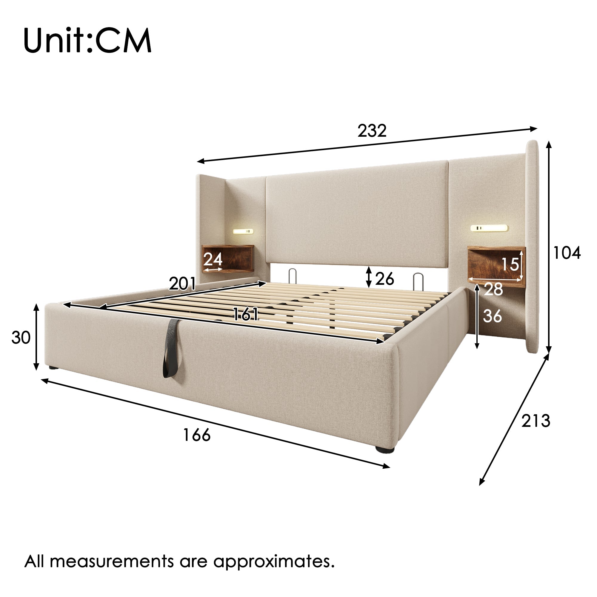 Logidon gestoffeerd bed 160x200 tweepersoonsbed beige linnen met opbergruimte