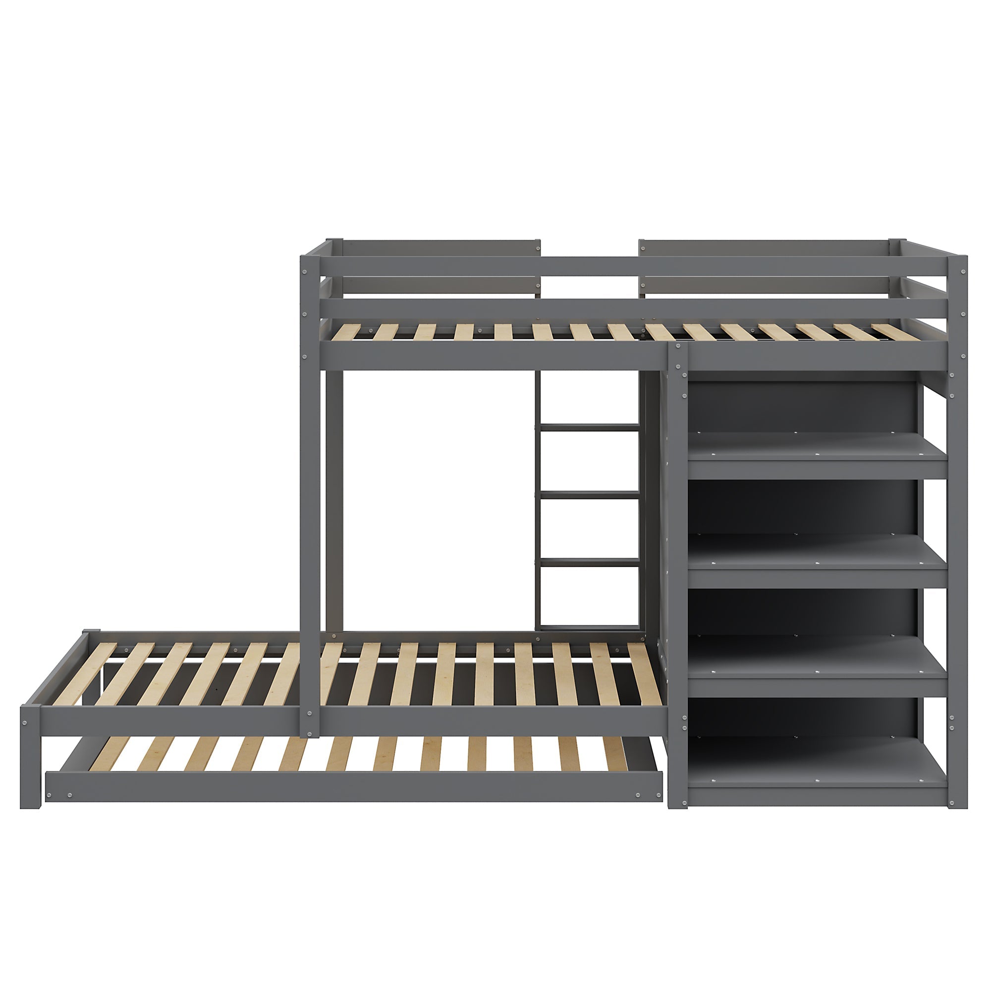 Logidon stapelbed massief hout 90x200 cm grijs met uitschuifbaar bed