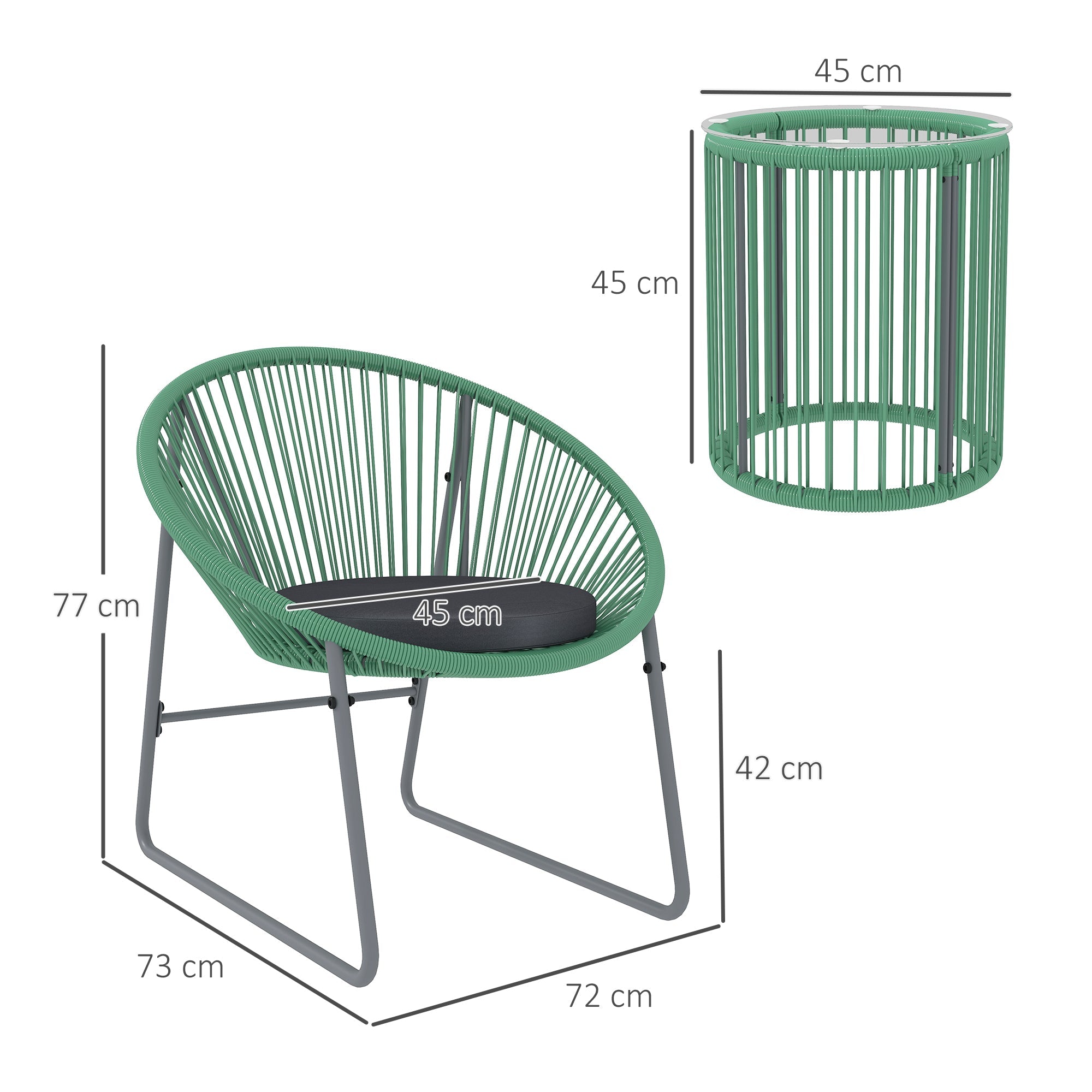 Logidon polyrotan tuinmeubelset groen voor twee personen 3-delige lounge