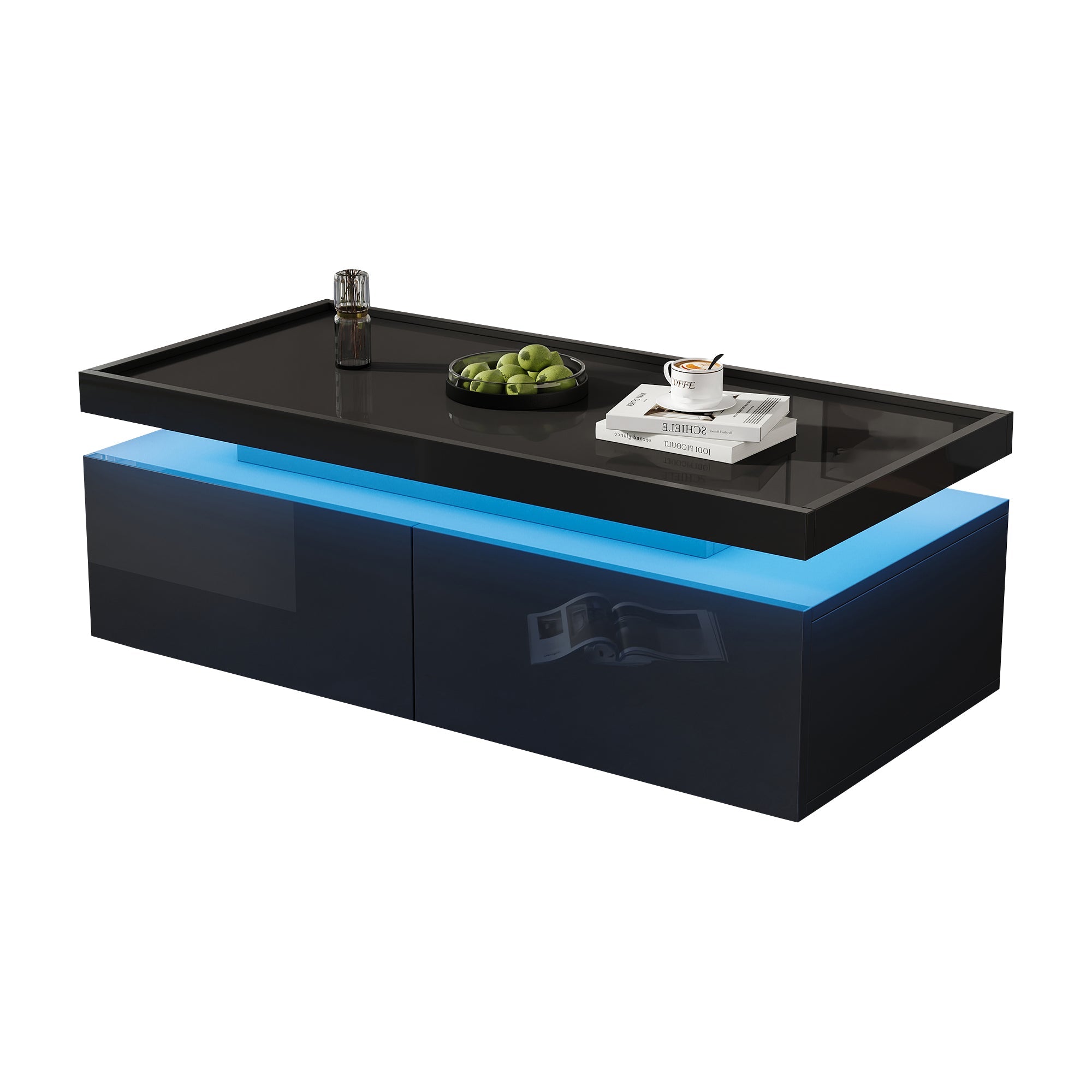 Logidon hoogglans salontafel 95x45x35 cm met LED verlichting zwart