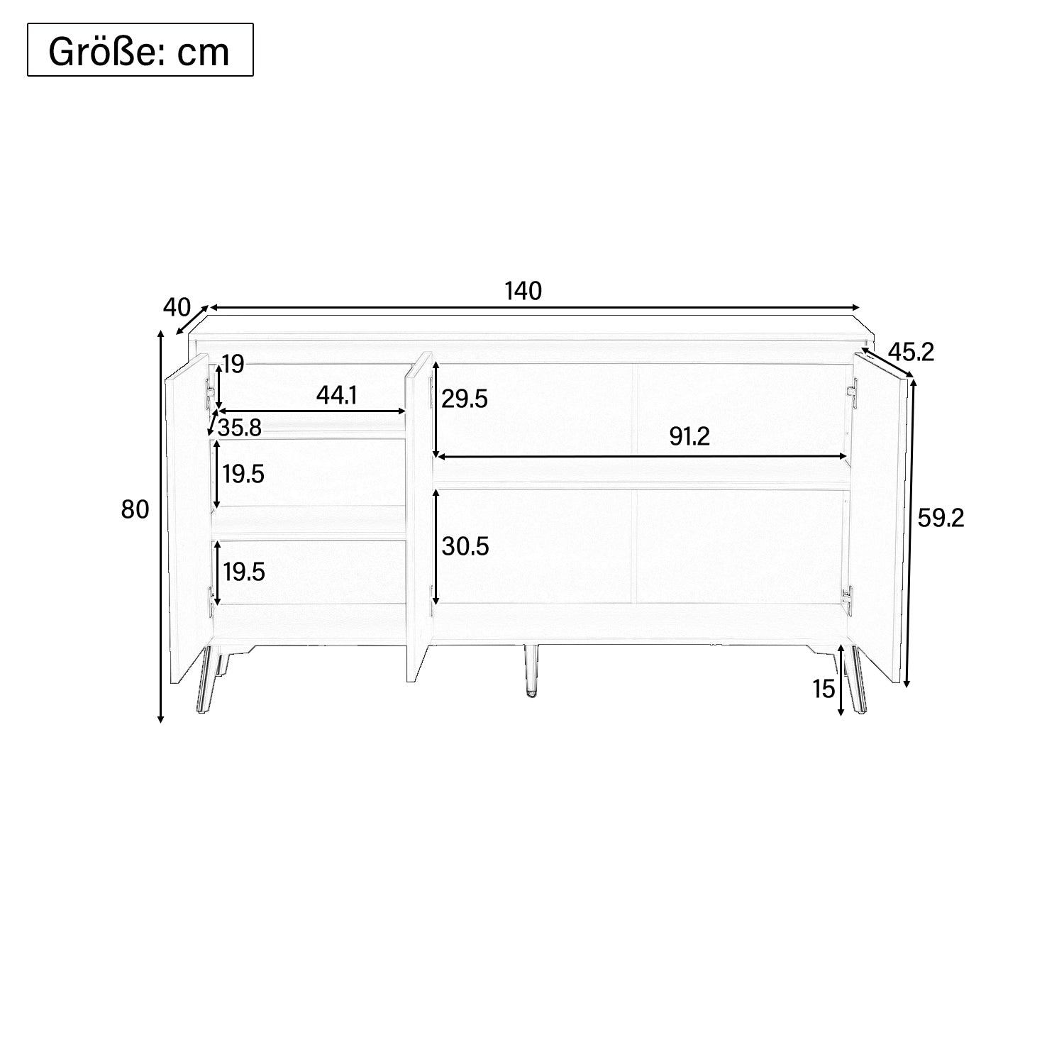 Logidon Dressoir Modern Wit 3-deurs Greeploos 140 cm