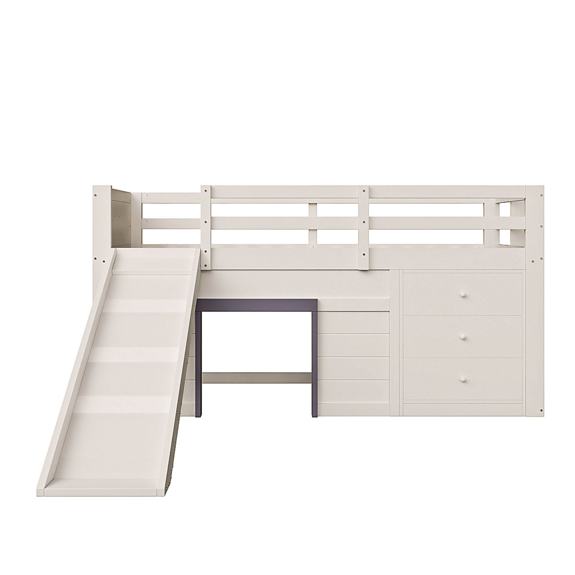 Logidon crème hoogslaper 90x200 met glijbaan, 3 lades, 2 deuren