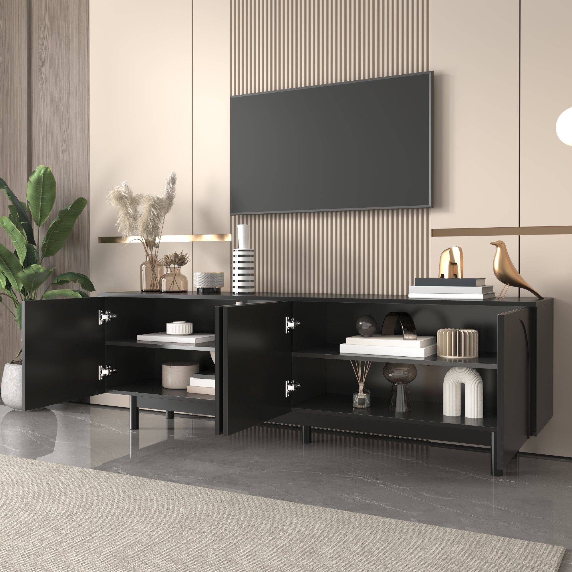 Logidon Modern Black TV Cabinet 175 cm Adjustable Panels