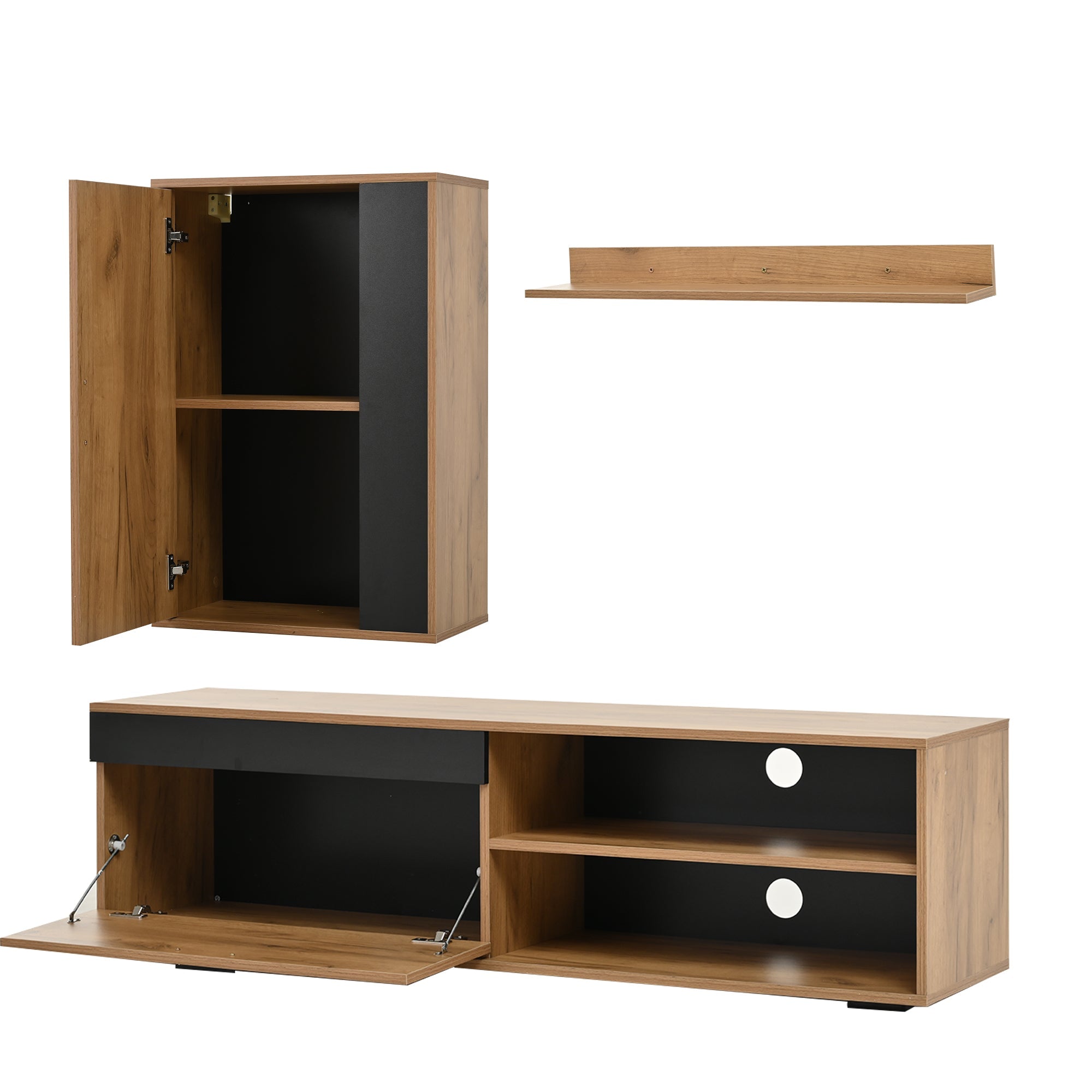 Logidon TV wandmeubelset 140 cm driedelig hout zwart