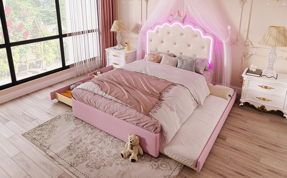 Logidon gestoffeerd bed 140x200 roze met lattenbodem LED-verlichting