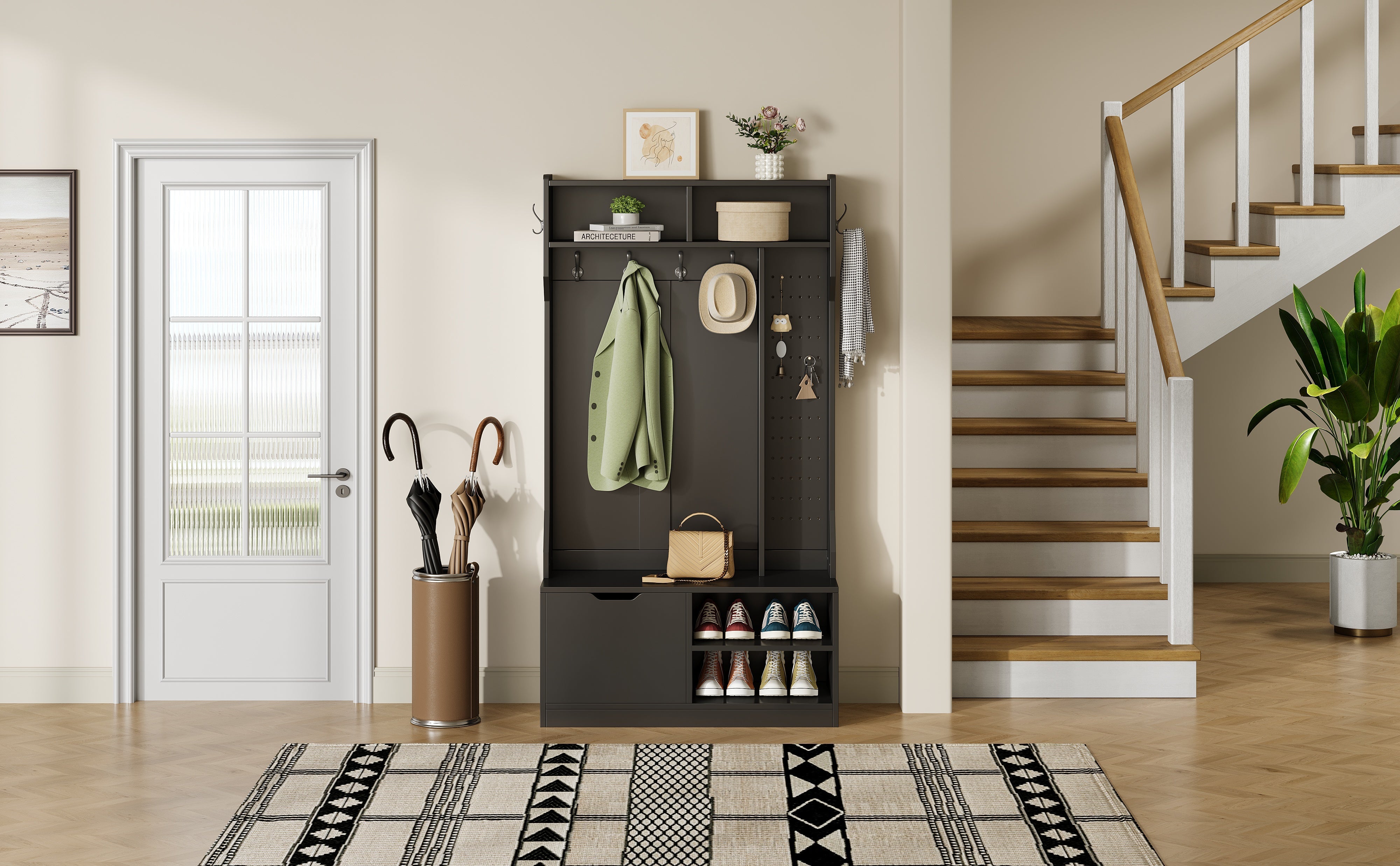 Logidon kledingkastset zwart 100x185,5x40 cm met bank 6 haken