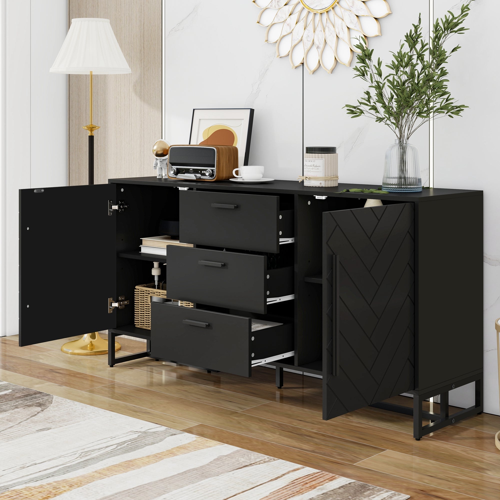 Logidon dressoir met visgraatmotief, 2 deuren en 3 lades