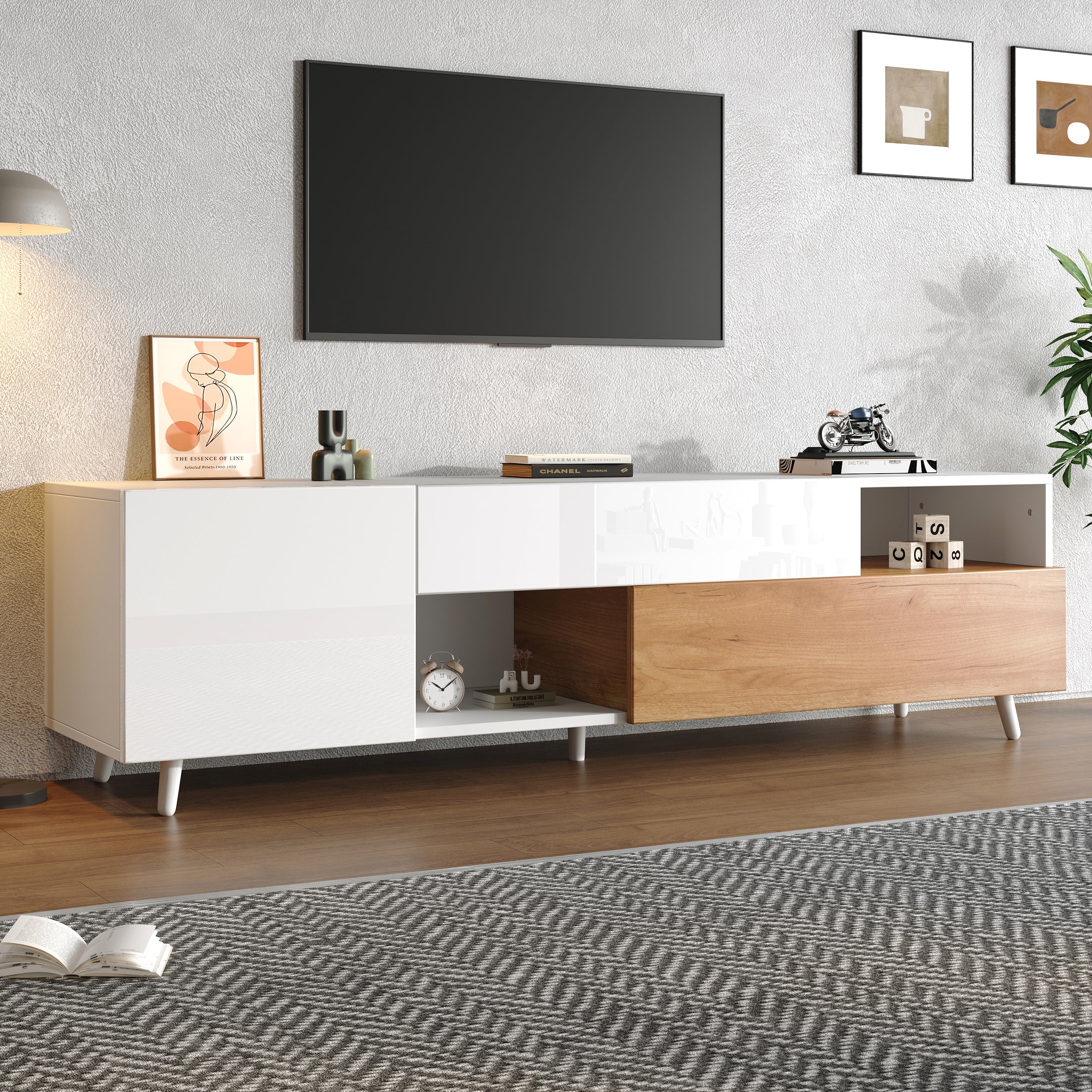 Logidon TV-meubel 180x38x50 cm witte houtlook deur en lade