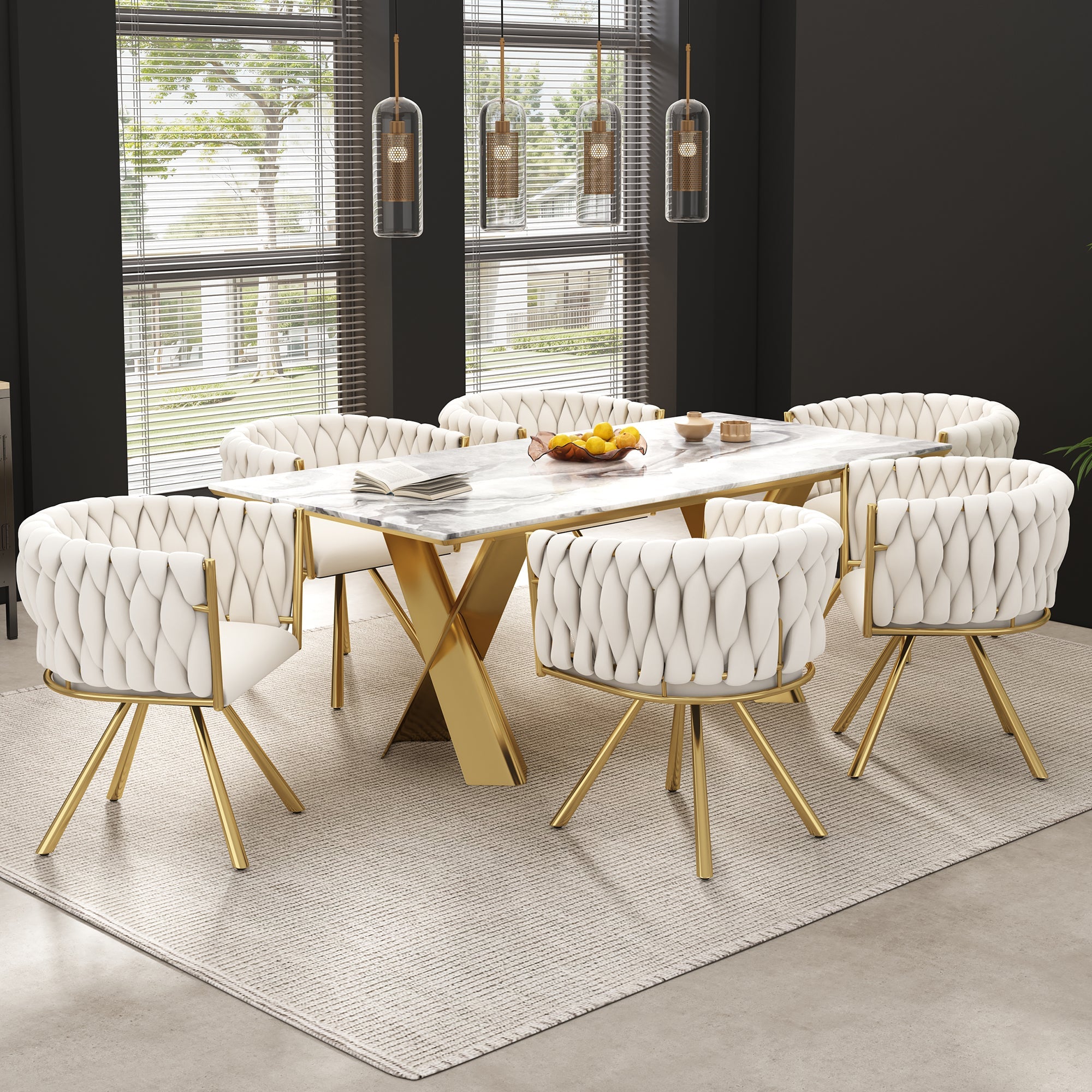 Logidon Velvet Dining Chair Set of 4 Beige Gold Swivel Chairs