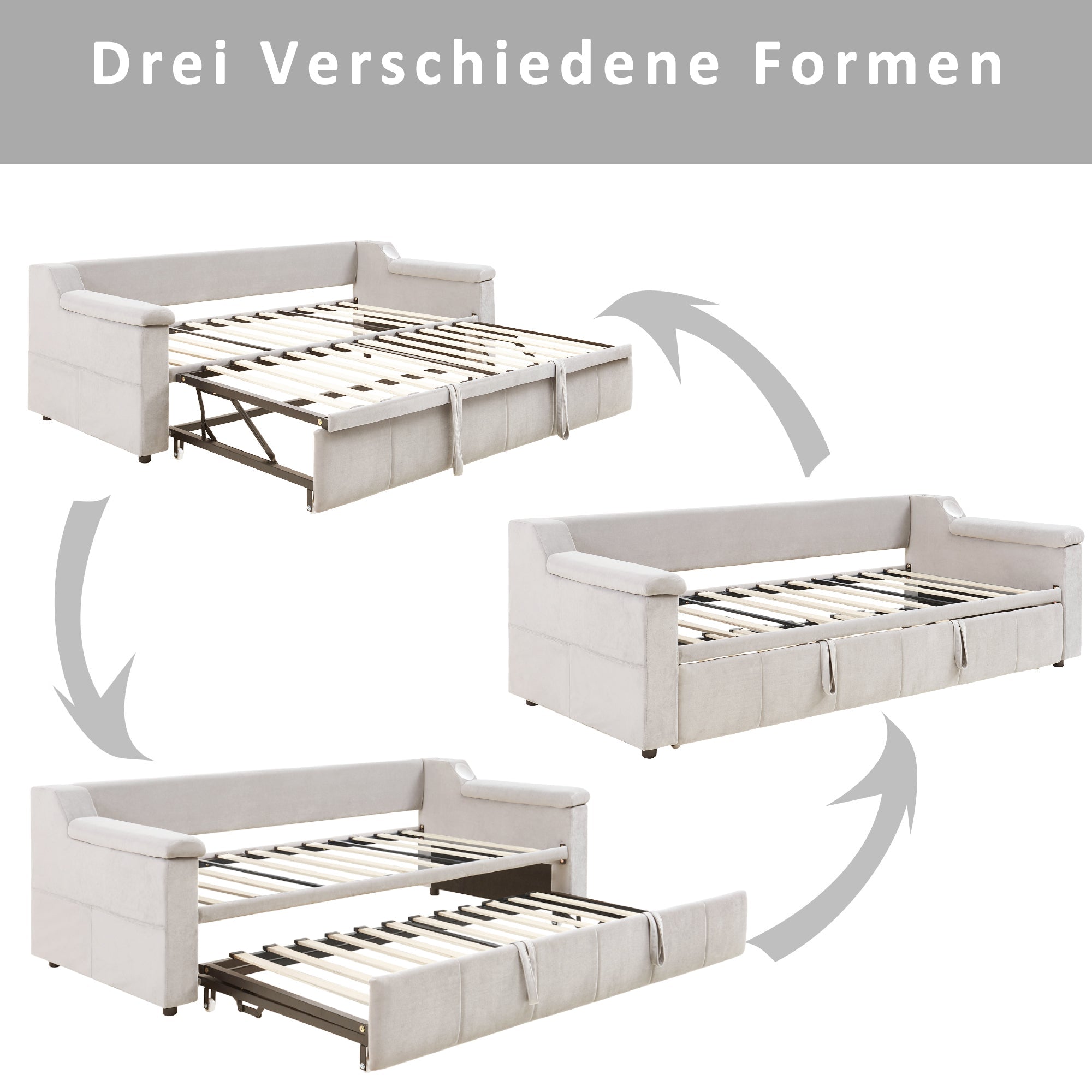 Logidon slaapbank gestoffeerd bed 90/180x190 beige fluweel Bluetooth