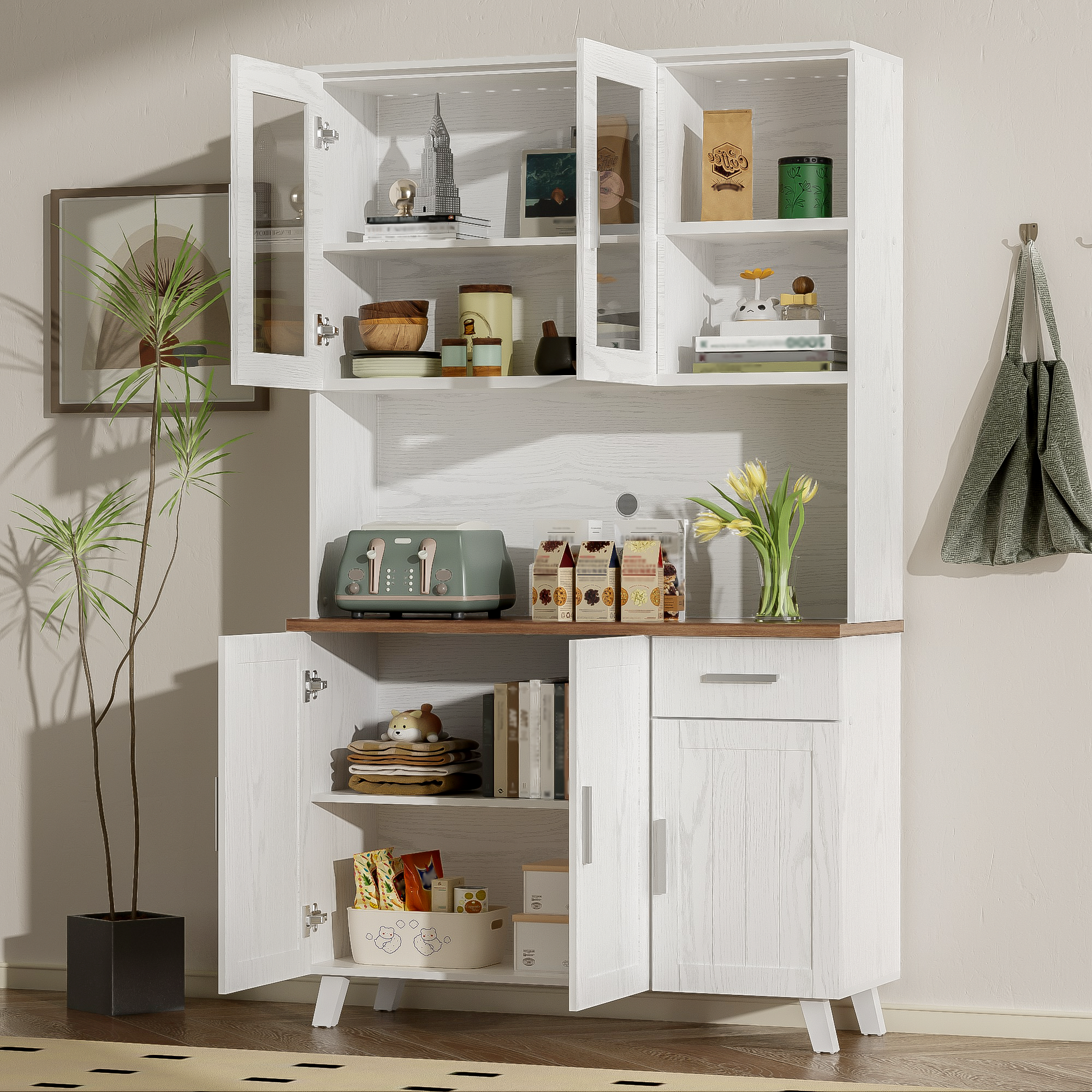 Logidon vitrinekast 114x40x190 cm witbruin landelijke stijl