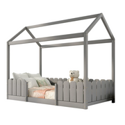 Logidon huisbed 90x200 cm grijs veelzijdig houten kinderbed met valbeveiliging