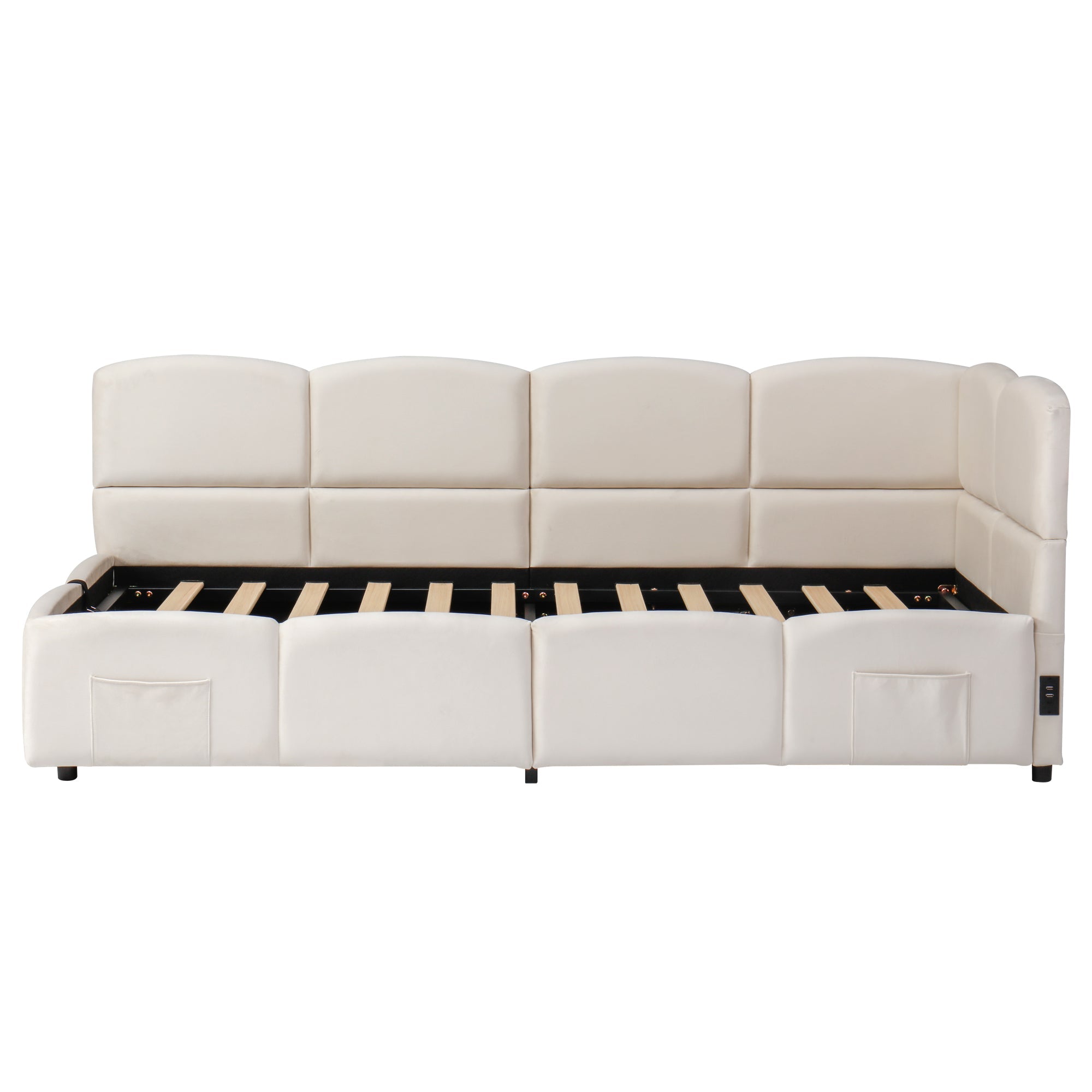 Logidon gestoffeerd bed 90x200 beige fluweel met opbergruimte