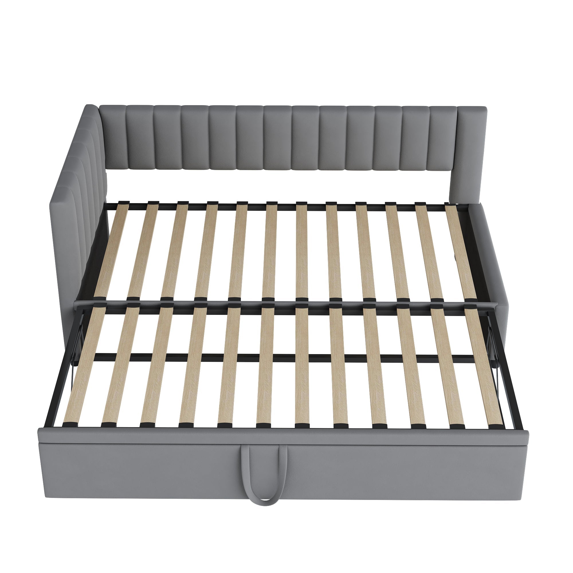 Logidon L-vorm slaapbank fluweelgrijs met onderschuifbed 90x200/180x200