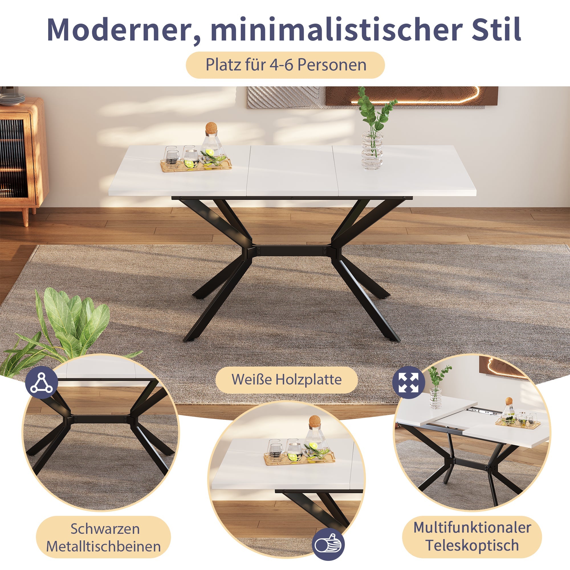 Logidon Witte Uitschuifbare Eettafel 120 160 cm Breed 80 cm