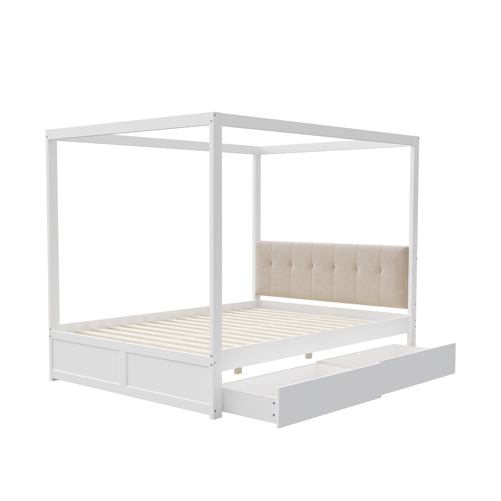 Logidon hemelbed 140x200 cm wit hout met grote opbergruimte