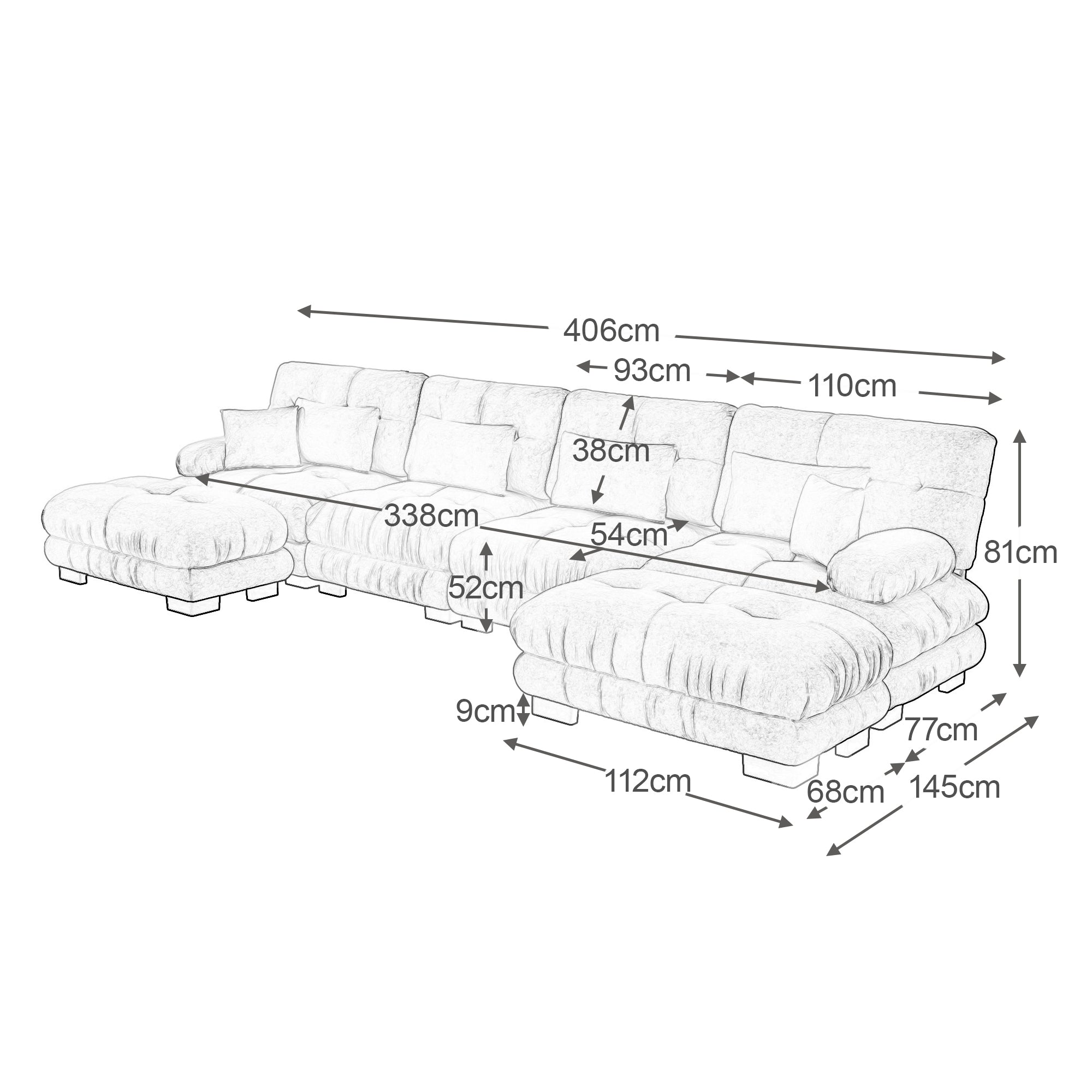 Logidon Modulaire Hoekbank Roze Fluweel Stof 406x145 CM U-vorm