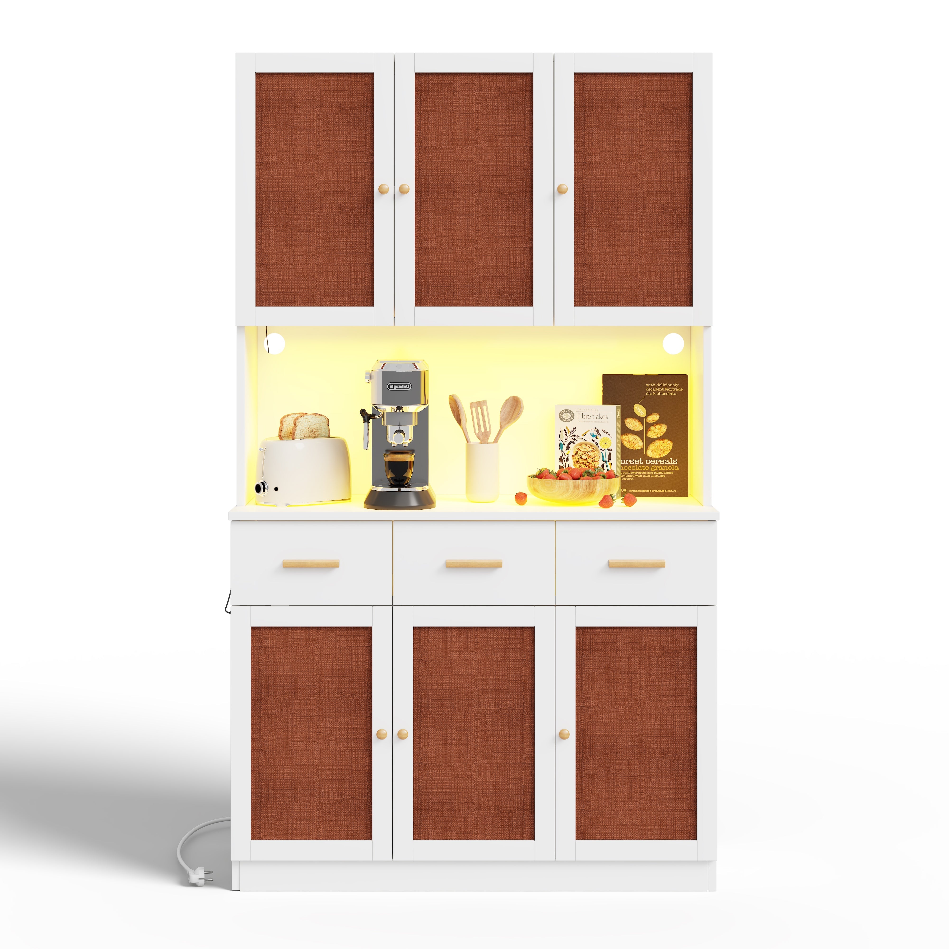 Logidon keukenbuffetkast 182 cm wit LED-verlichting stopcontact