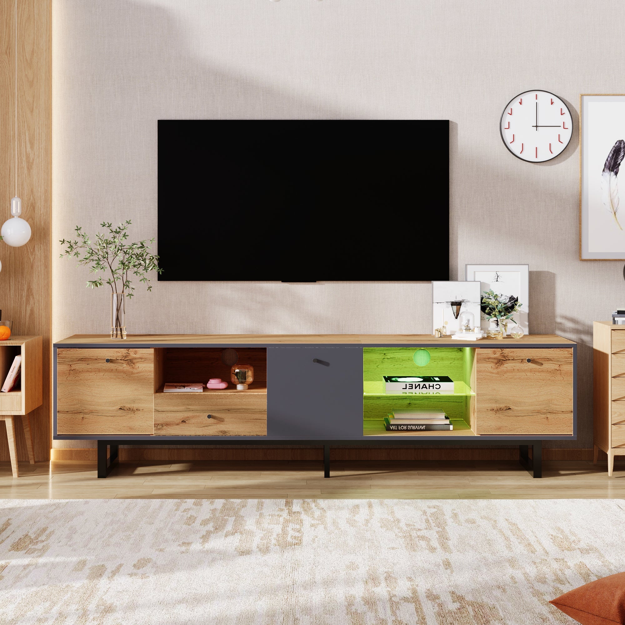 Logidon lowboard tv-meubel met LED-lichteffect natuurlijke houtlook