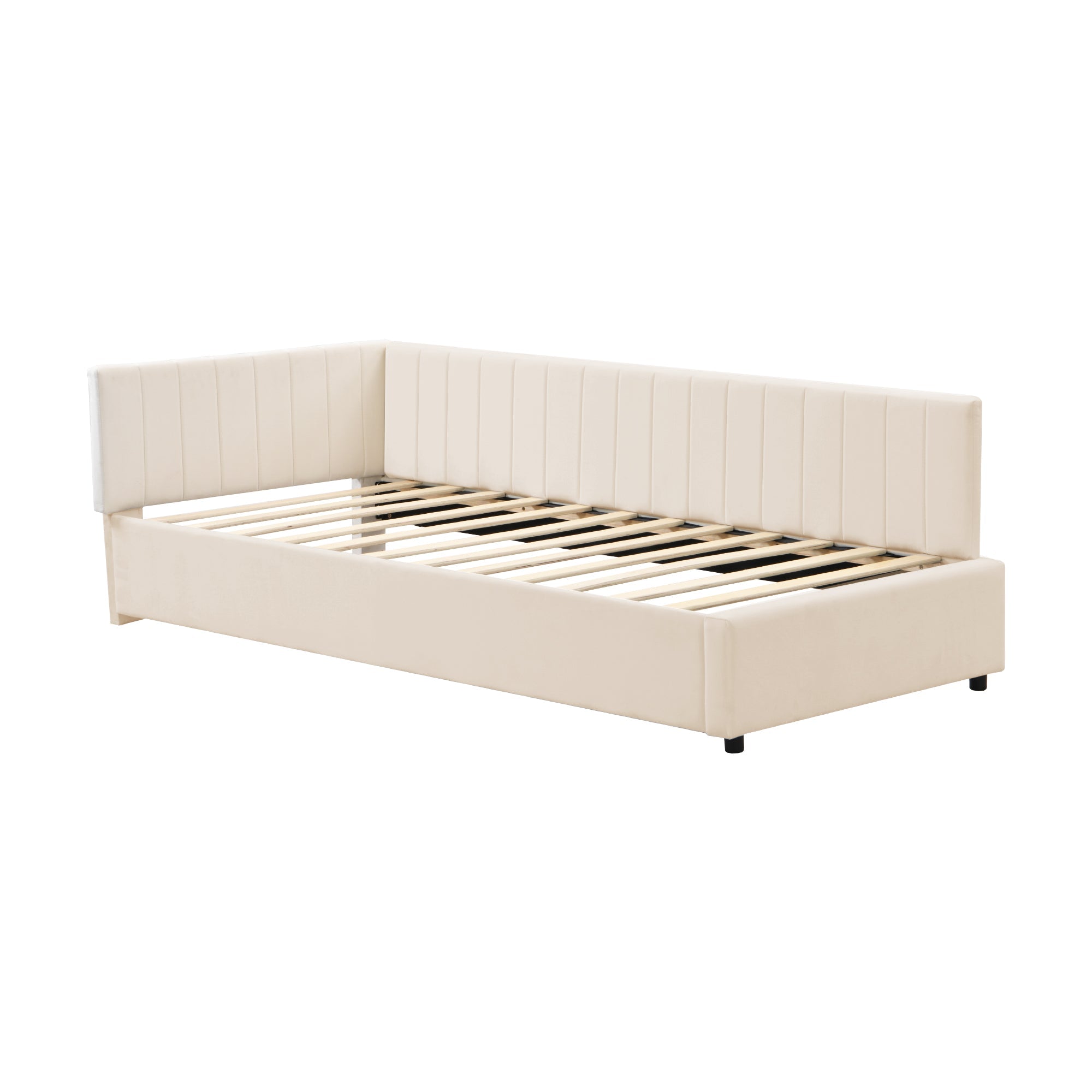 Logidon upholstered bed 90x200 multifunctional bed with slatted frame beige velvet