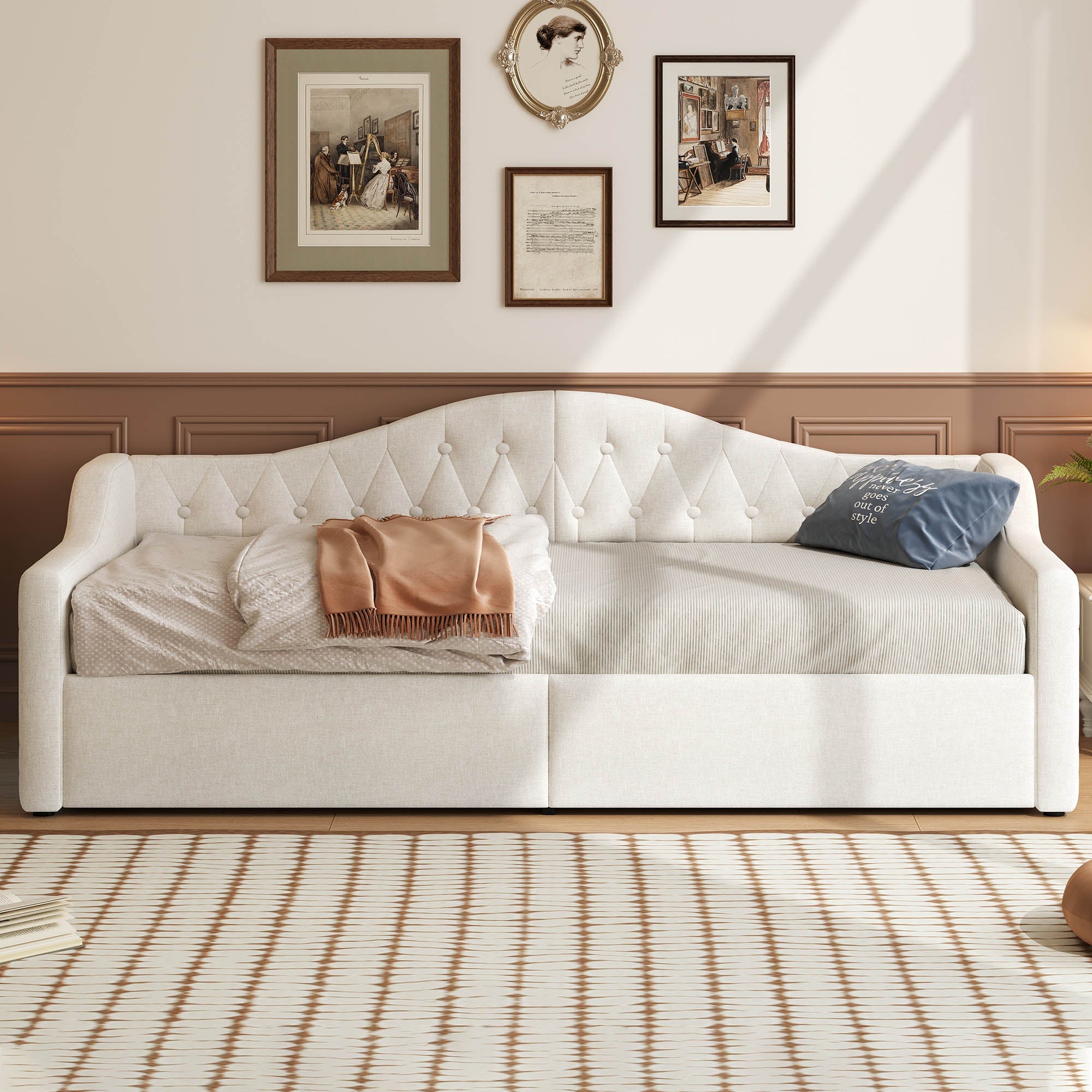 Logidon gestoffeerd dagbed 90x200 beige met opbergruimte met LED-verlichting