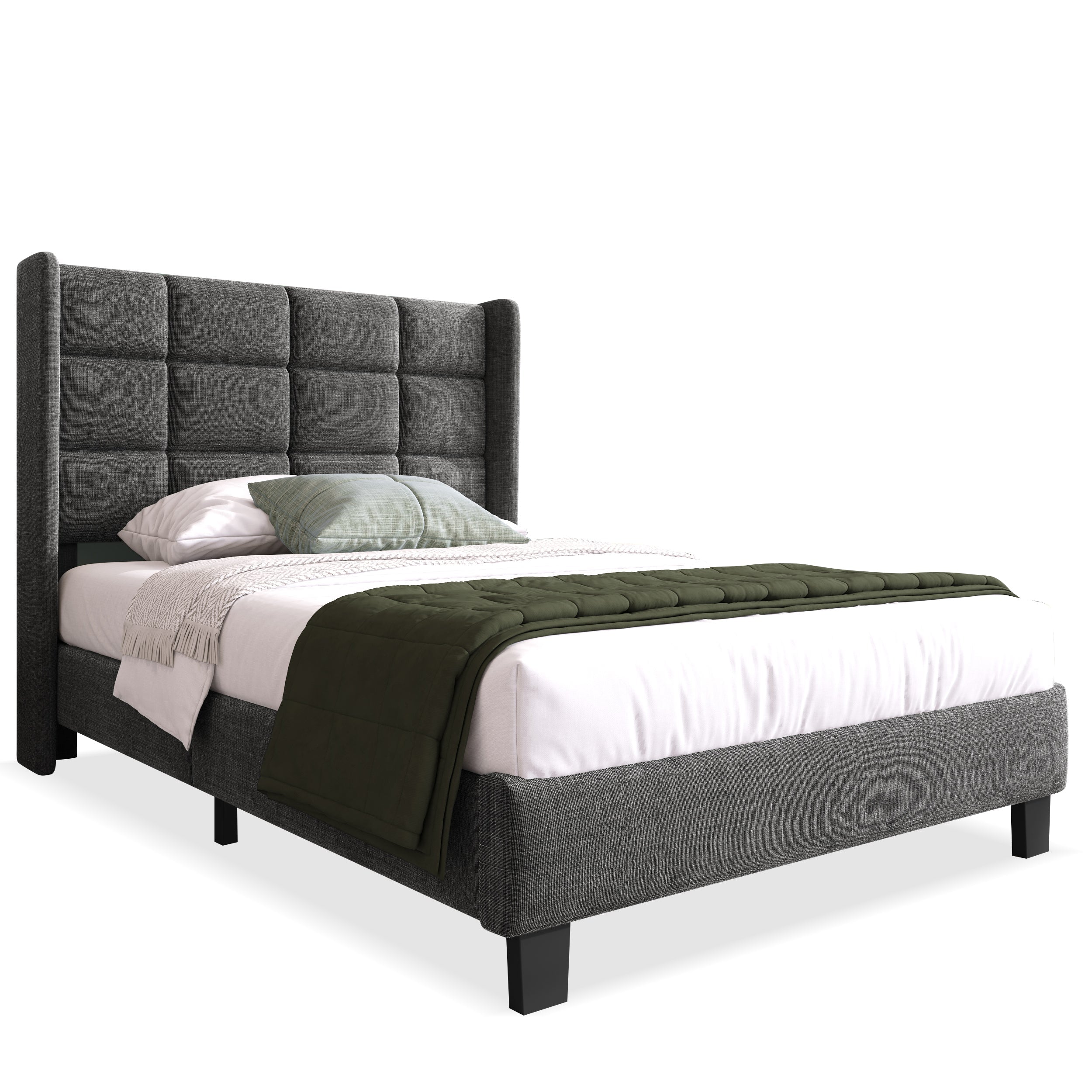 Logidon gestoffeerd bed 90x200 CM grijs linnen met binnenveringsmatras