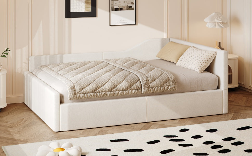 Logidon gestoffeerd dagbed 140x200 met opbergruimte beige