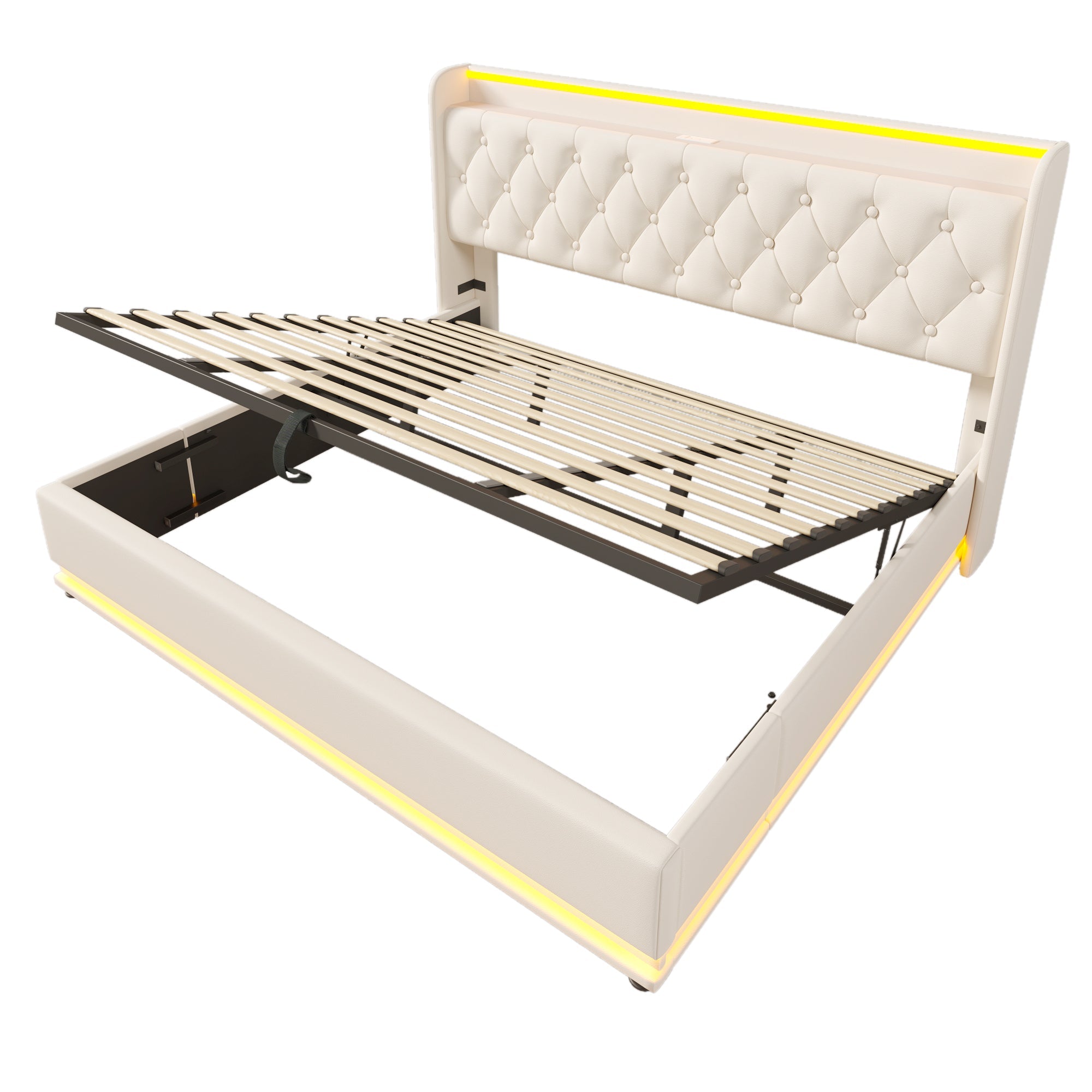 Logidon gestoffeerd bed tweepersoonsbed 180x200 cm wit PU, 360 surround LED