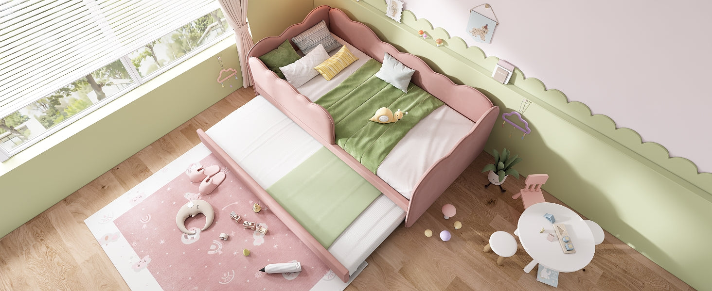 Logidon gestoffeerd dagbed 90x190 roze met uitschuifbaar bed