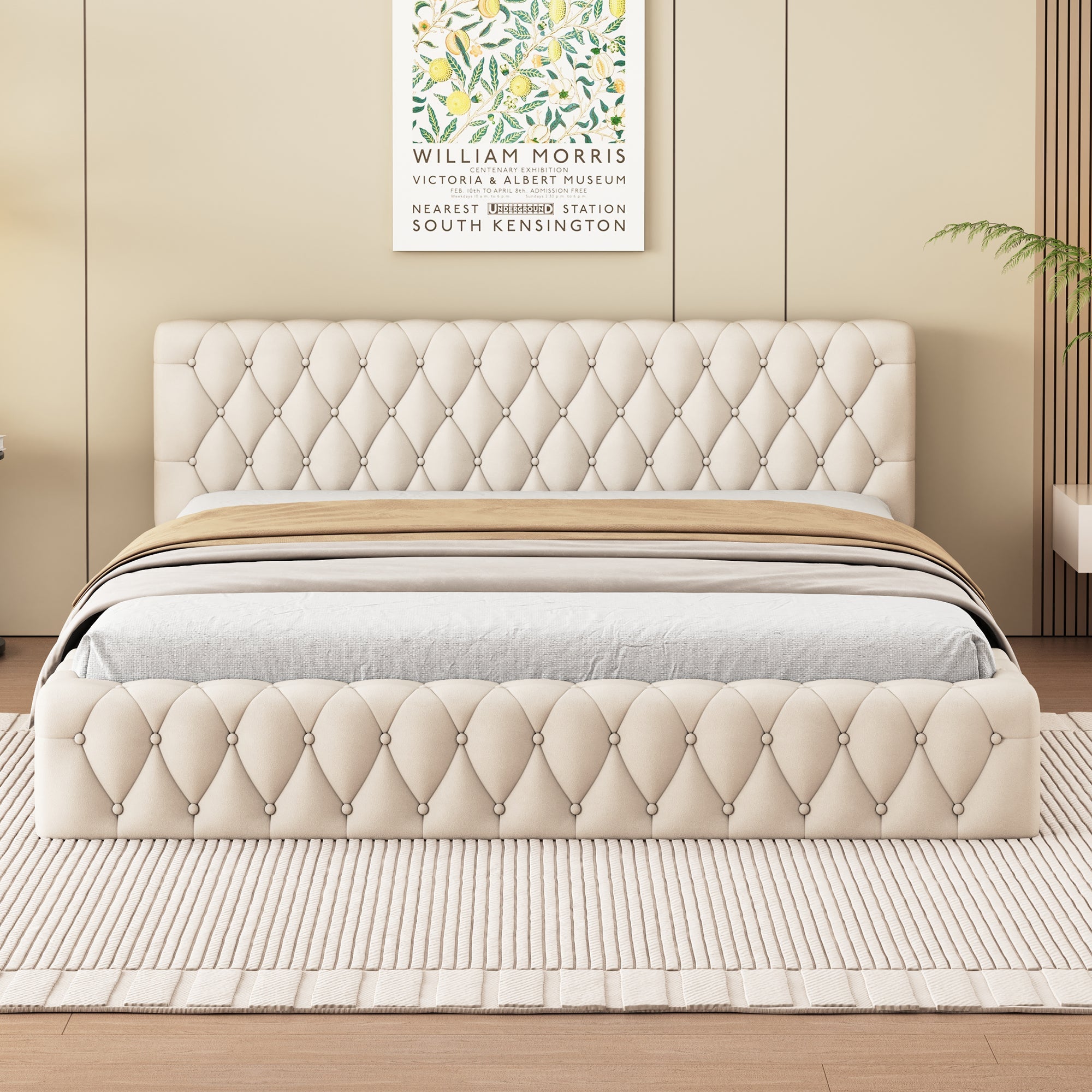 Logidon gestoffeerd jeugd tweepersoonsbed 140 x 200 cm beige velours