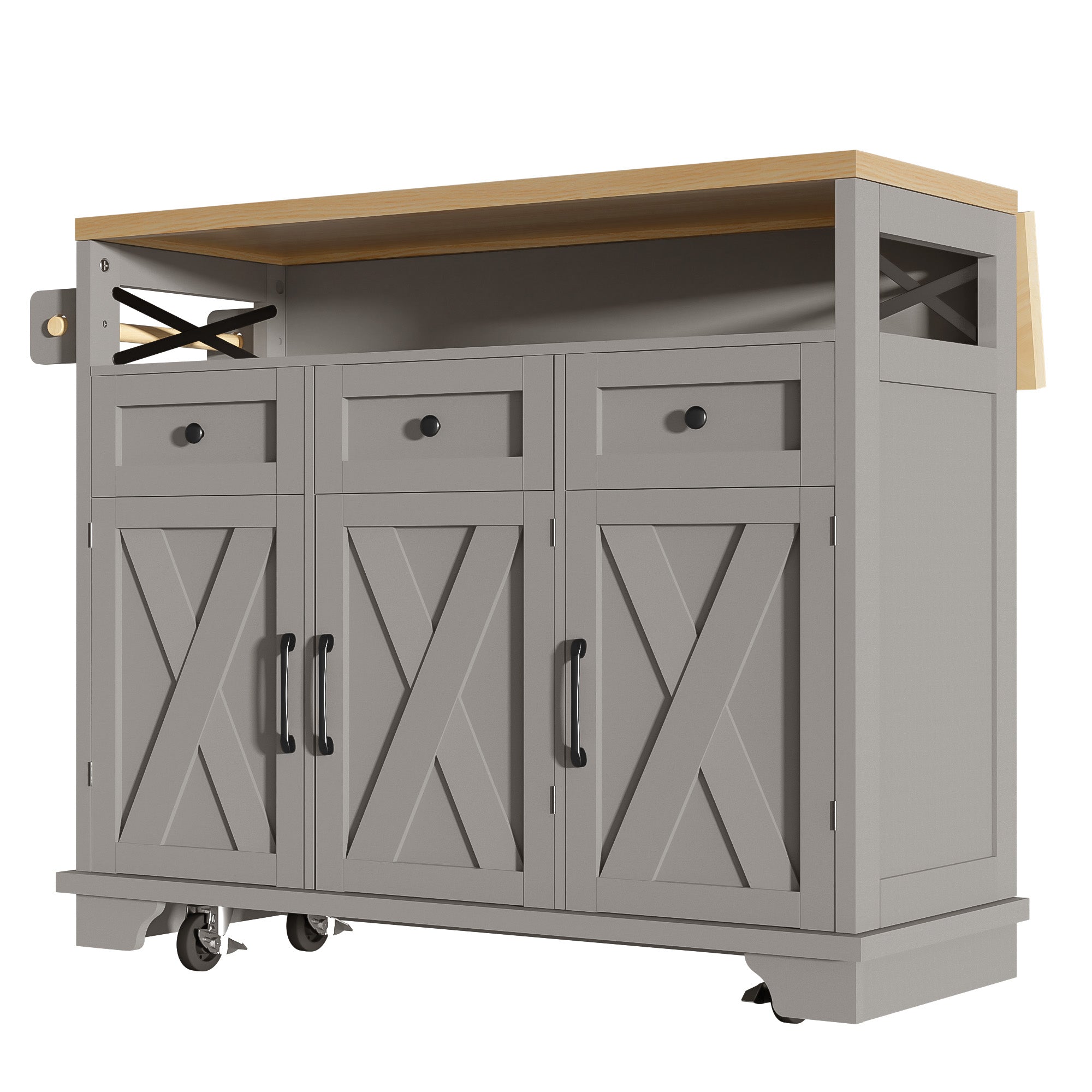 Logidon keukeneiland grijs met veel opbergruimte 118 x 43-80 x 98 cm