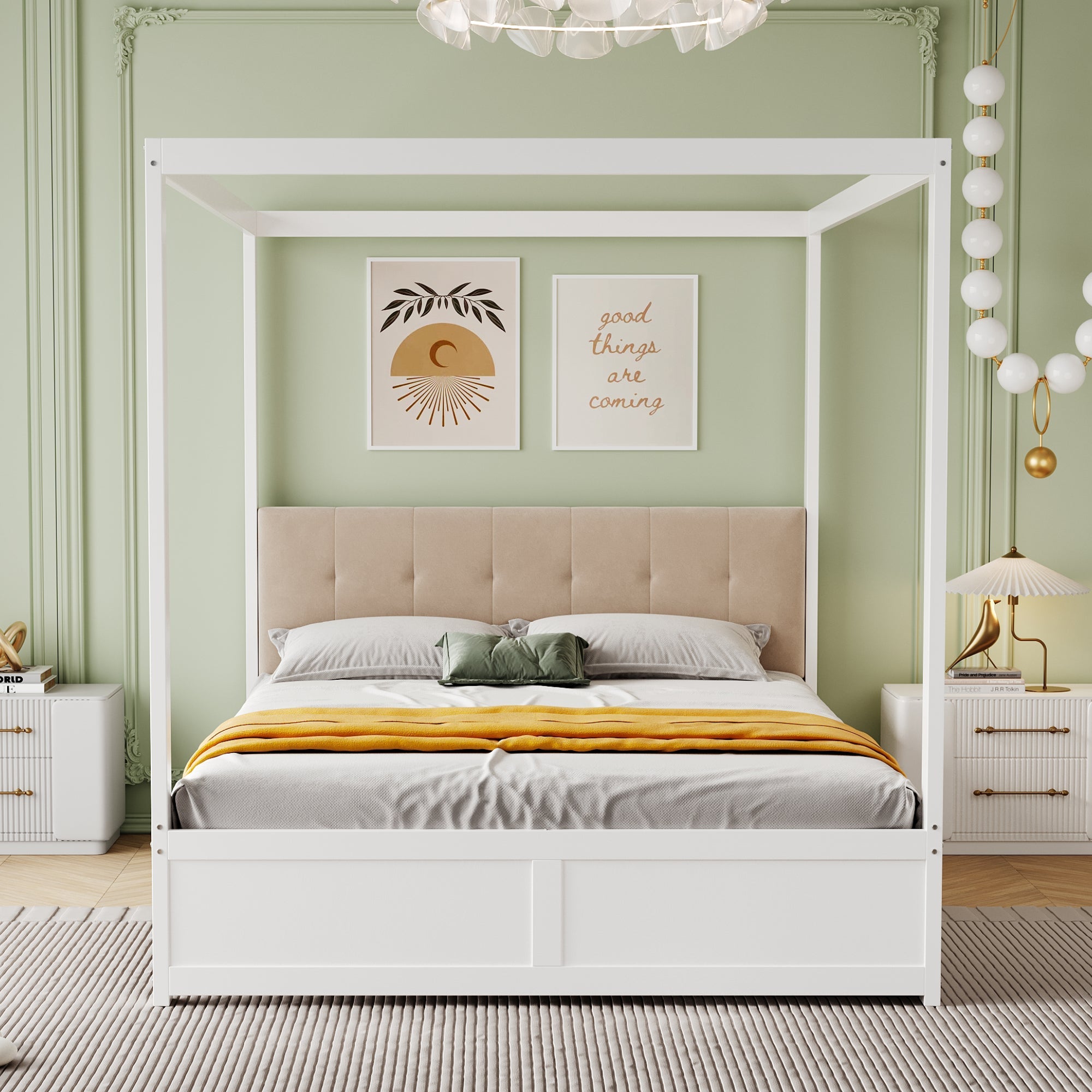 Logidon hemelbed 140x200 cm wit hout met grote opbergruimte