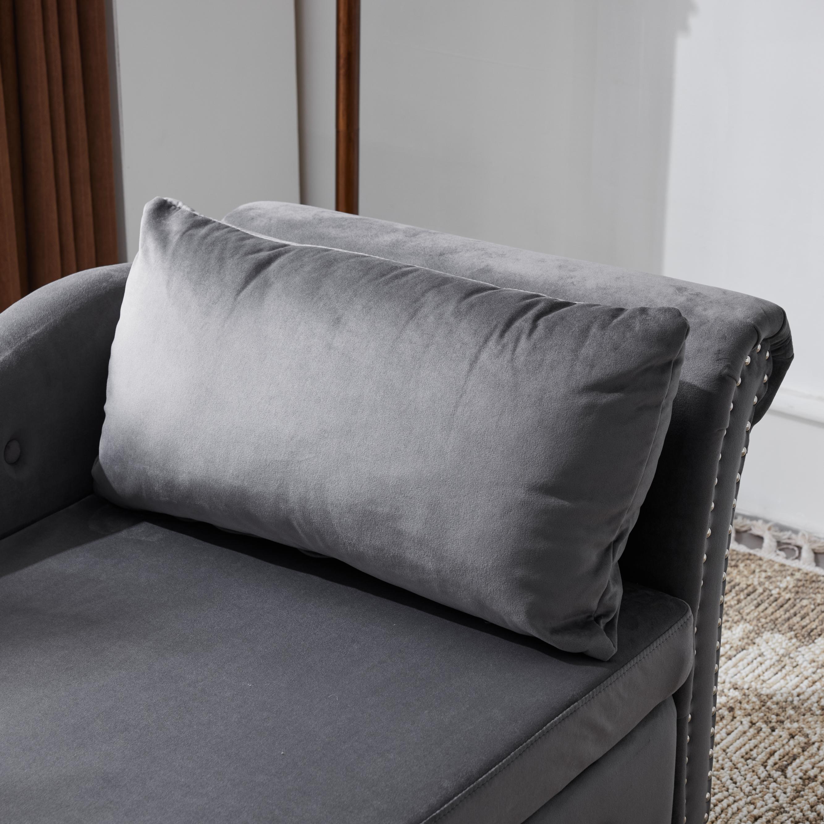 Logidon chaise longue bank grijs fluweel met opbergspijkerkop